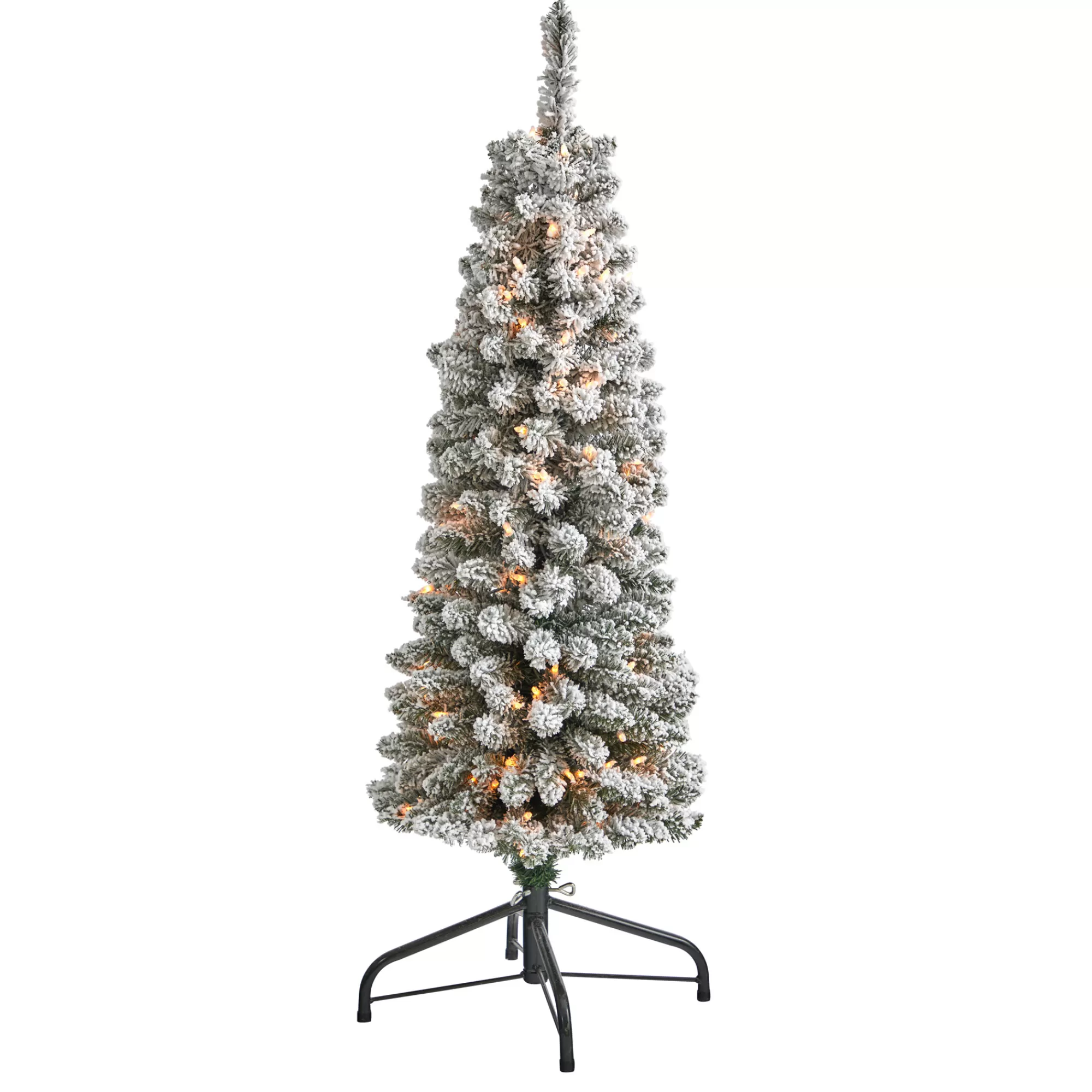 Nearly Natural 4' Flocked Pencil Christmas Tree W/100 Lights & 216 Tips< Flocked