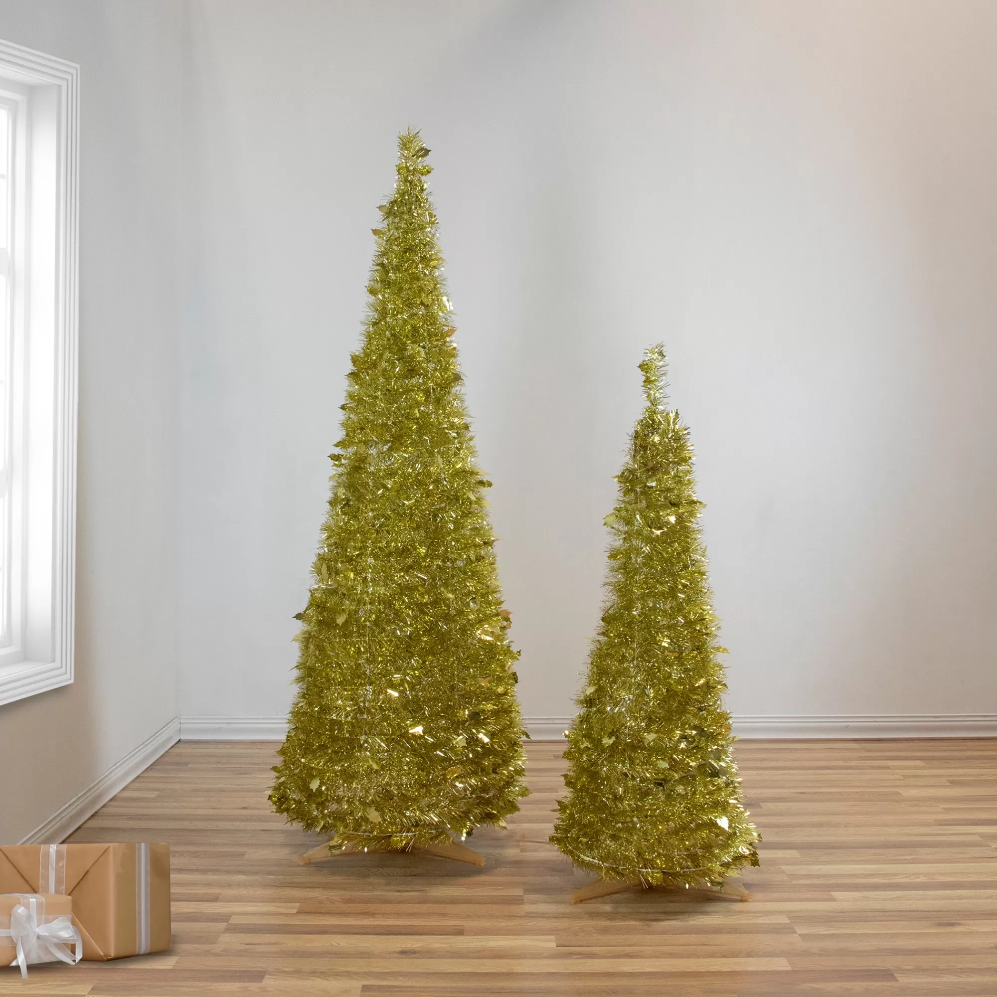 Northlight 4' Gold Tinsel Pop-Up Artificial Christmas Tree, Unlit< Pop Up