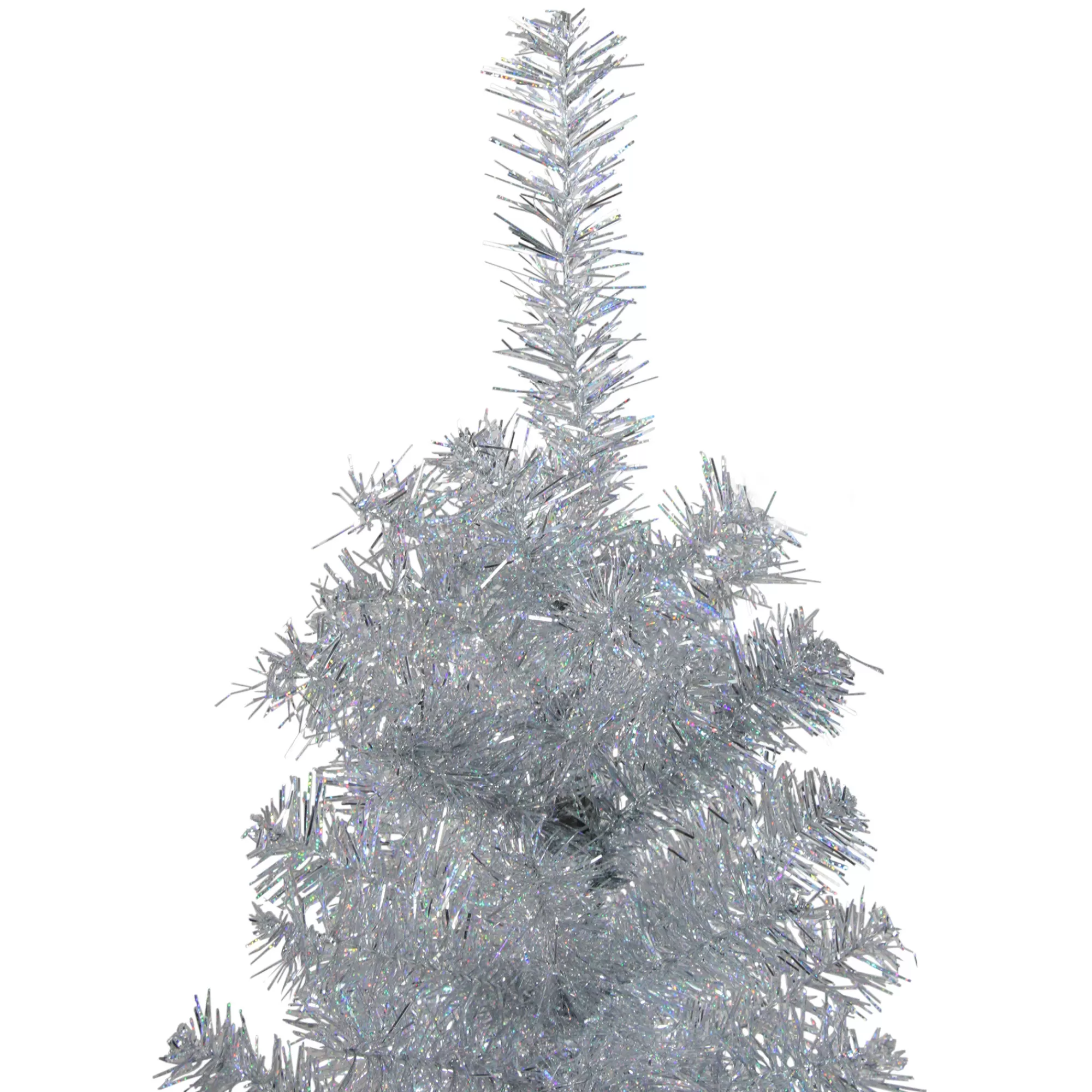 Northlight 4' Holographic Silver Tinsel Slim Artificial Christmas Tree - Unlit< Colorful