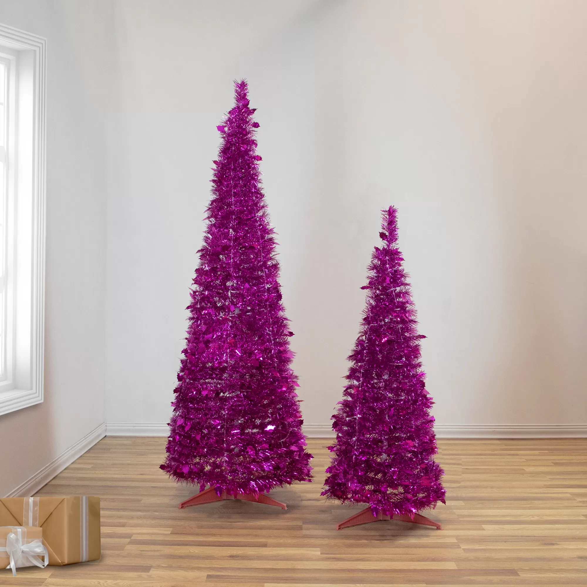 Northlight 4' Pink Tinsel Pop-Up Artificial Christmas Tree, Unlit< Pop Up