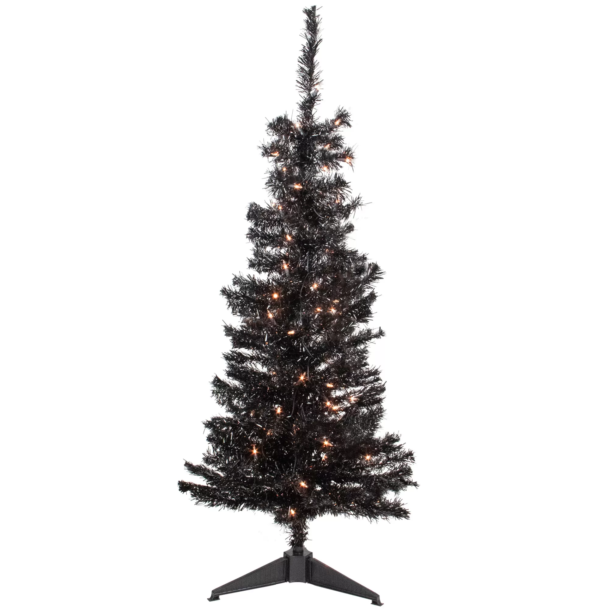 Northlight 4' Pre-Lit Black Artificial Tinsel Christmas Tree, Clear Lights< Colorful