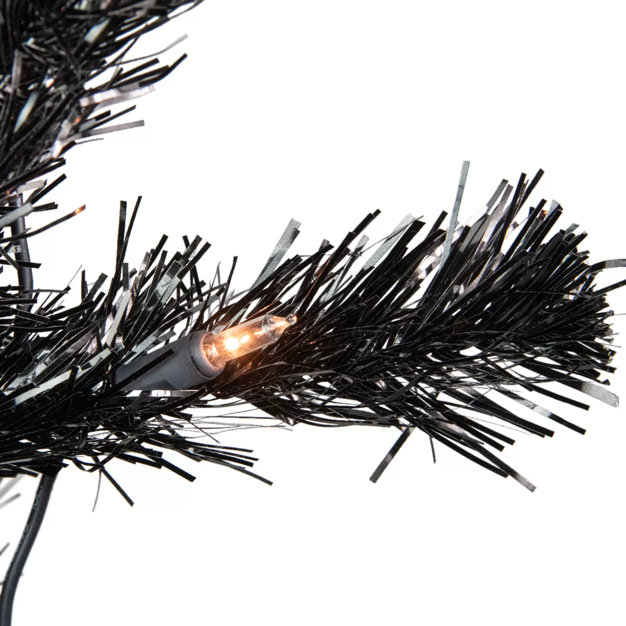 Northlight 4' Pre-Lit Black Artificial Tinsel Christmas Tree, Clear Lights< Colorful