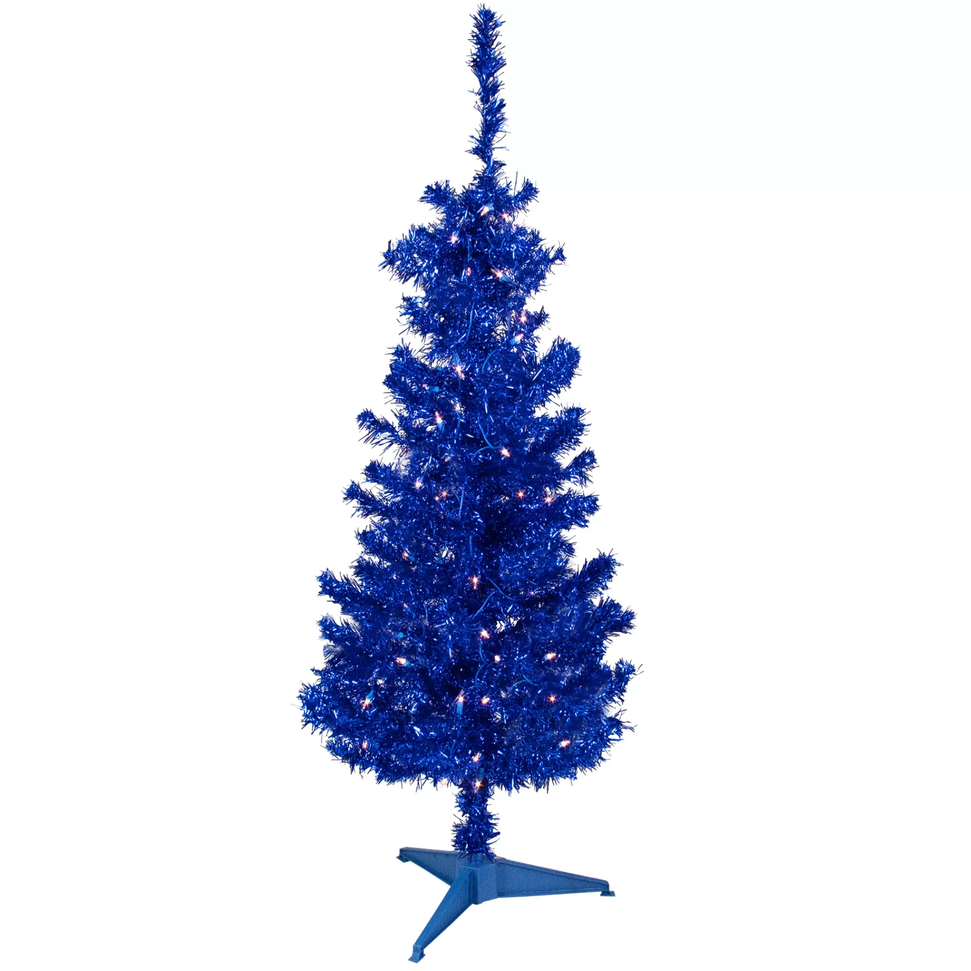 Northlight 4' Pre-Lit Blue Artificial Tinsel Christmas Tree, Clear Lights< Colorful