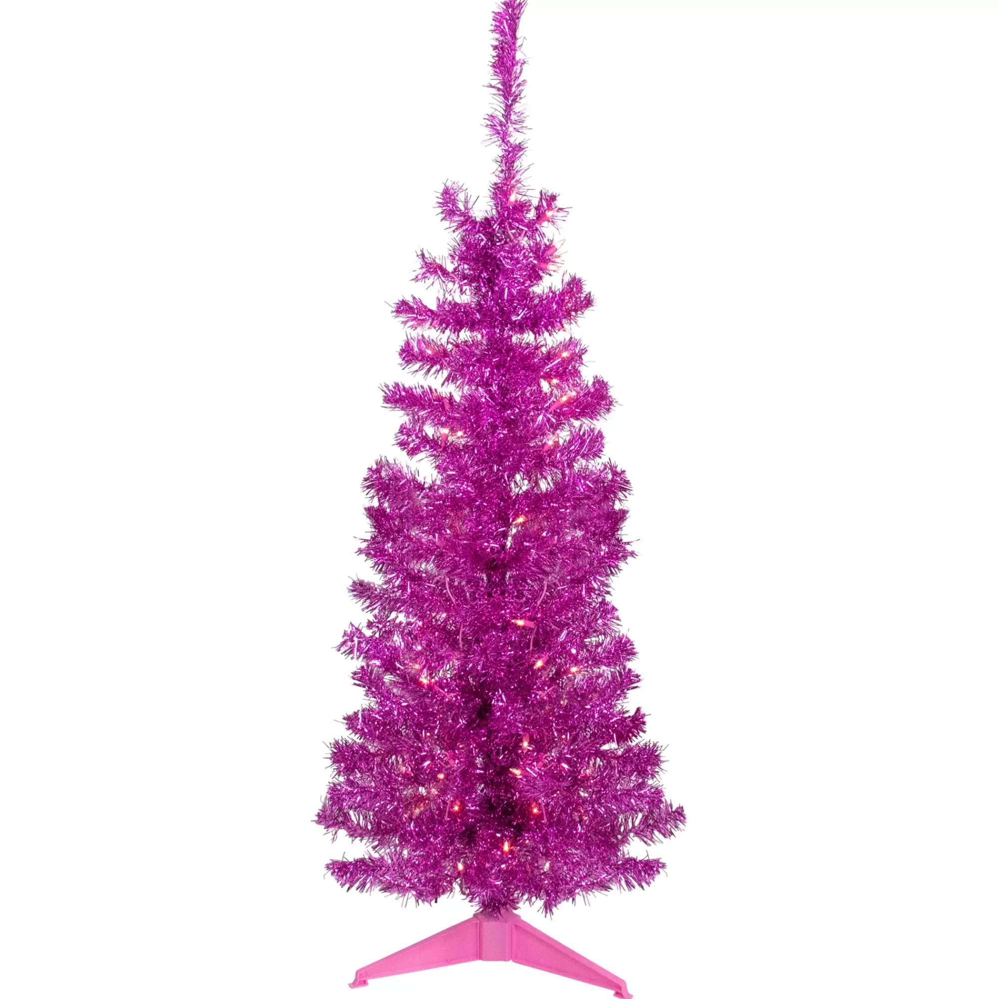 Northlight 4' Pre-Lit Pink Artificial Tinsel Christmas Tree, Clear Lights< Colorful