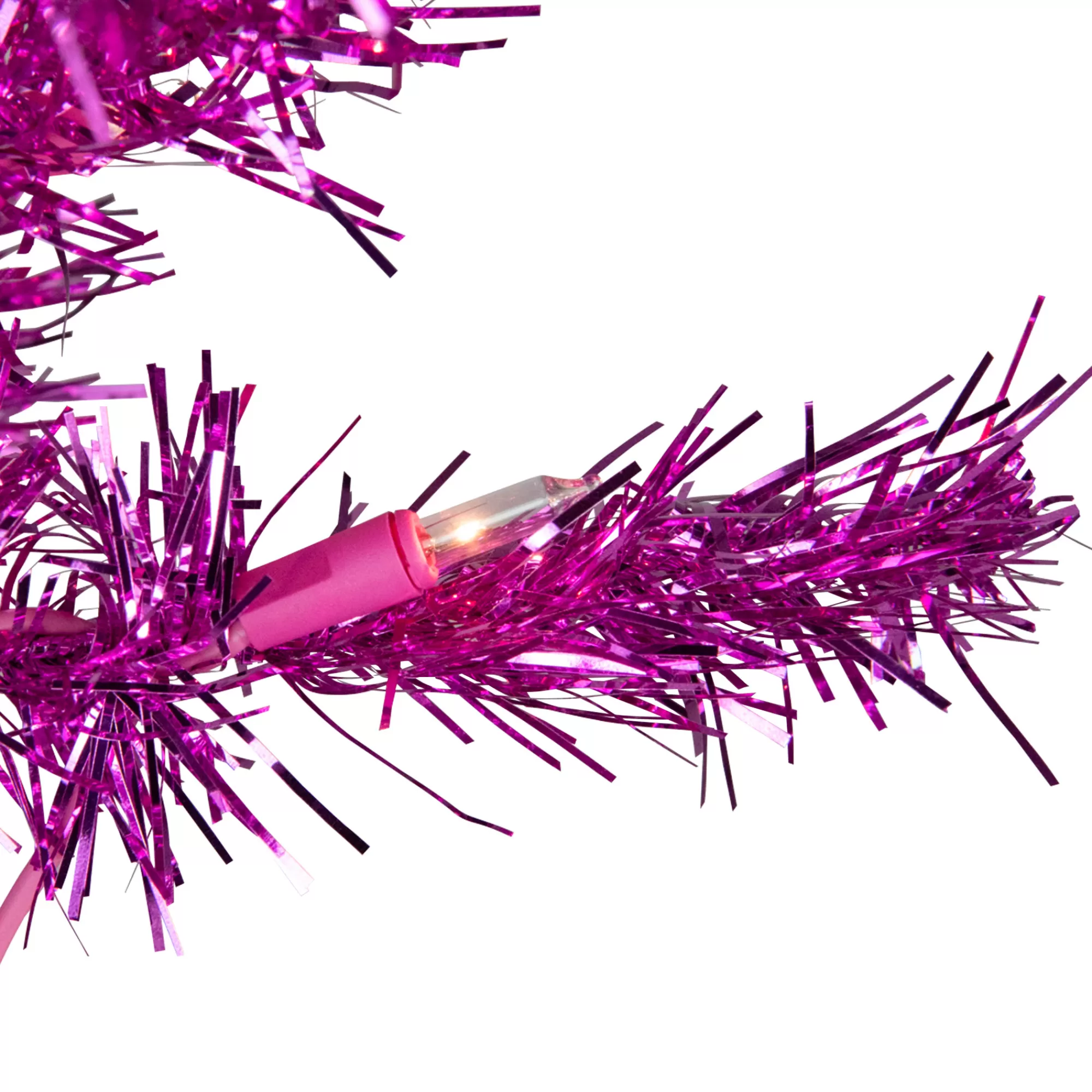 Northlight 4' Pre-Lit Pink Artificial Tinsel Christmas Tree, Clear Lights< Colorful