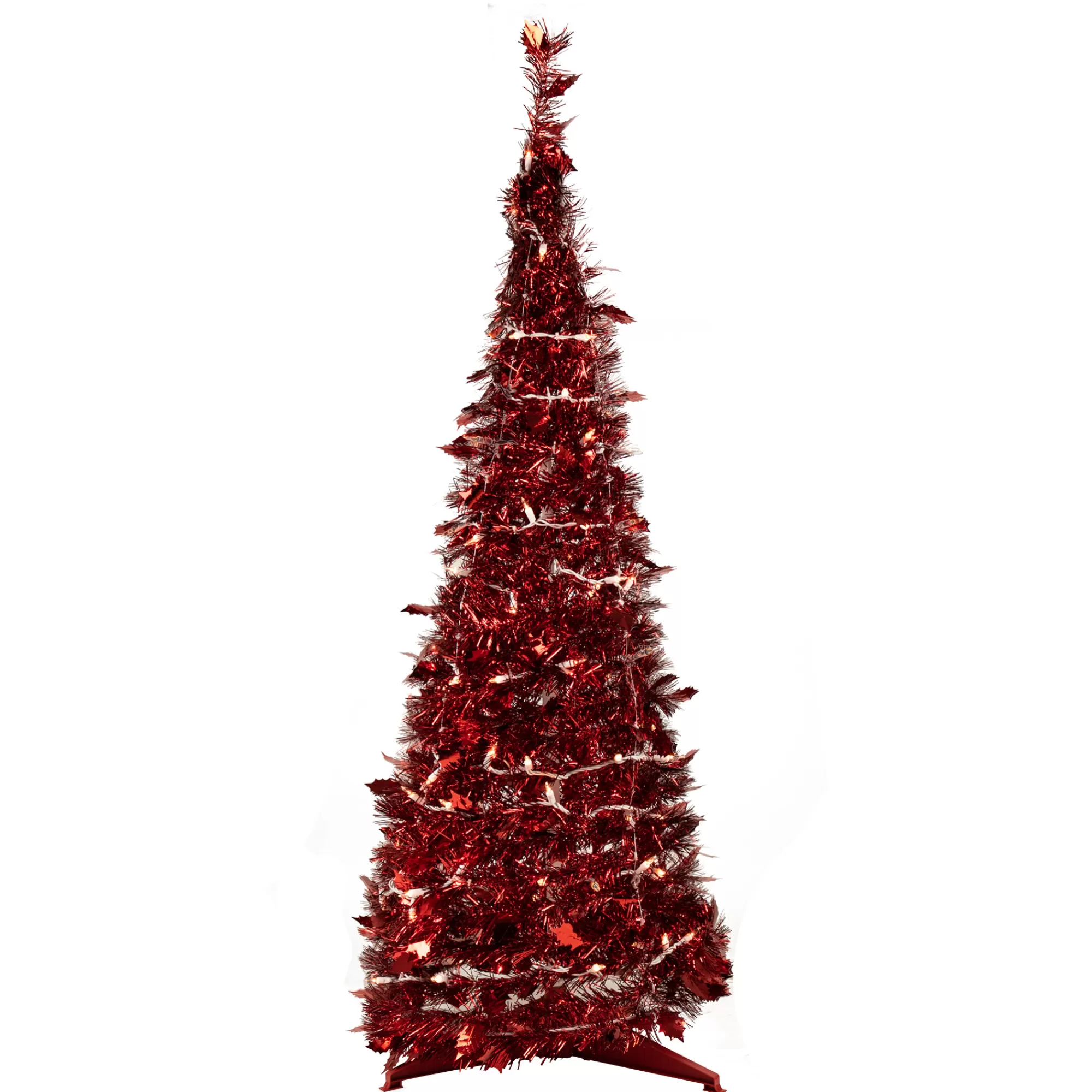 Northlight 4' Pre-Lit Red Pop-Up Tinsel Christmas Tree, Clear Lights< Pop Up