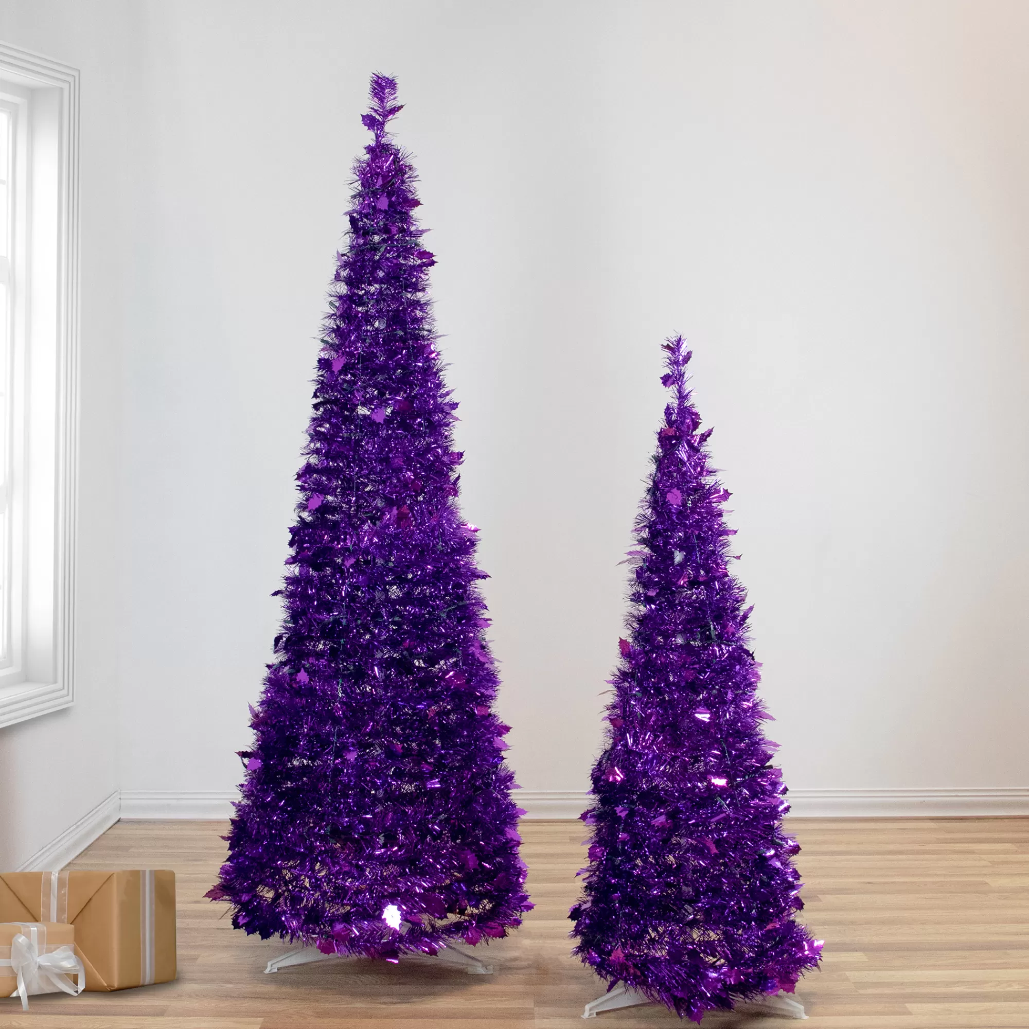 Northlight 4' Purple Tinsel Pop-Up Artificial Christmas Tree, Unlit< Pop Up