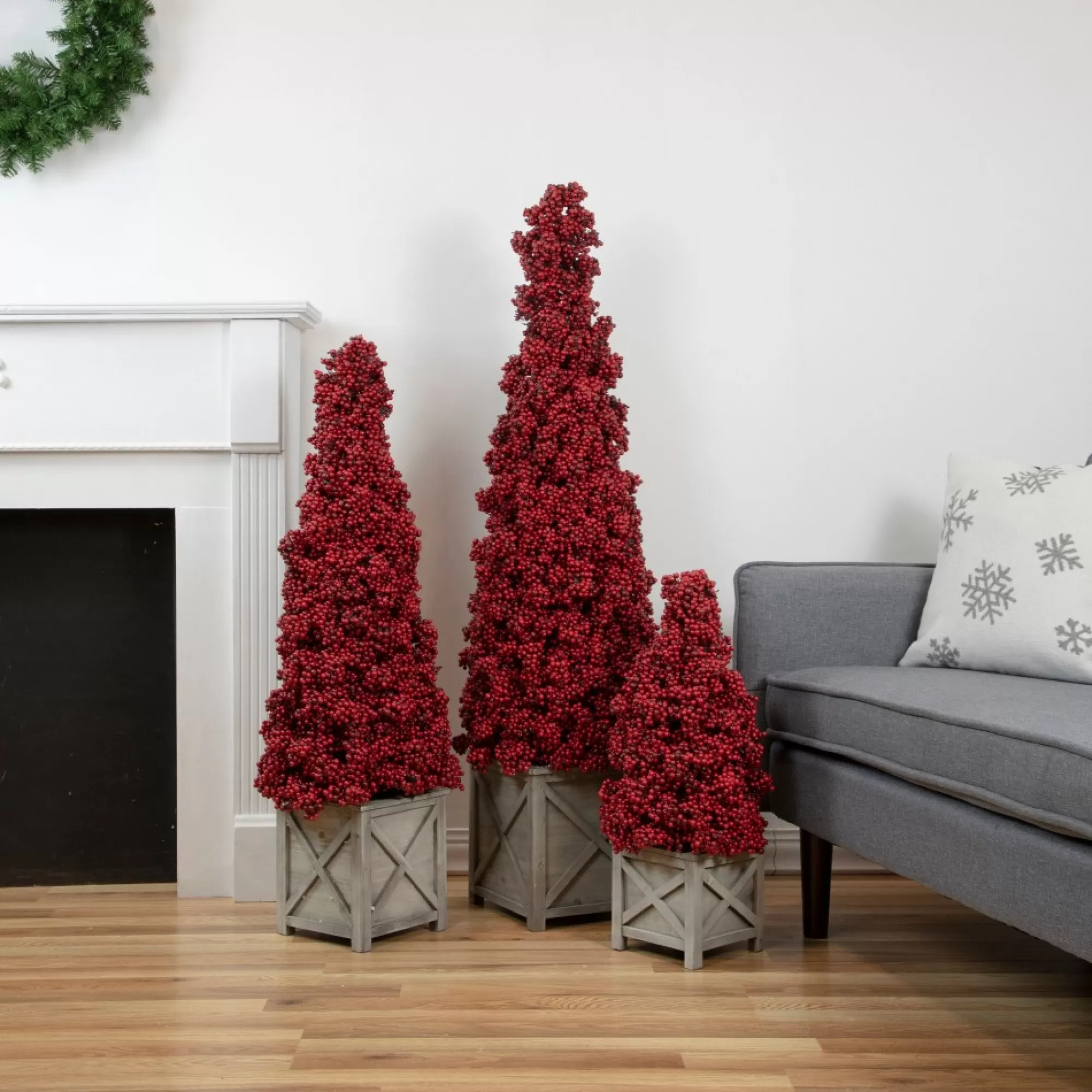 Allstate Topiaries-50" Red Berry Cone Potted Christmas Topiary