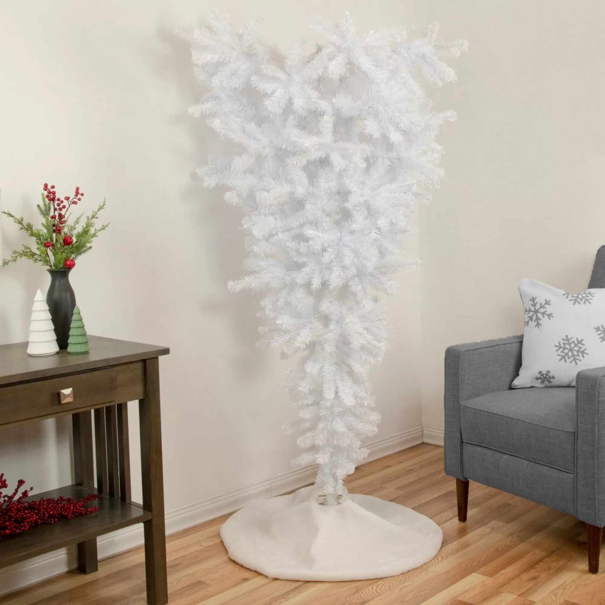 Northlight Upside Down-5.5' Upside Down White Spruce Artificial Christmas Tree, Unlit