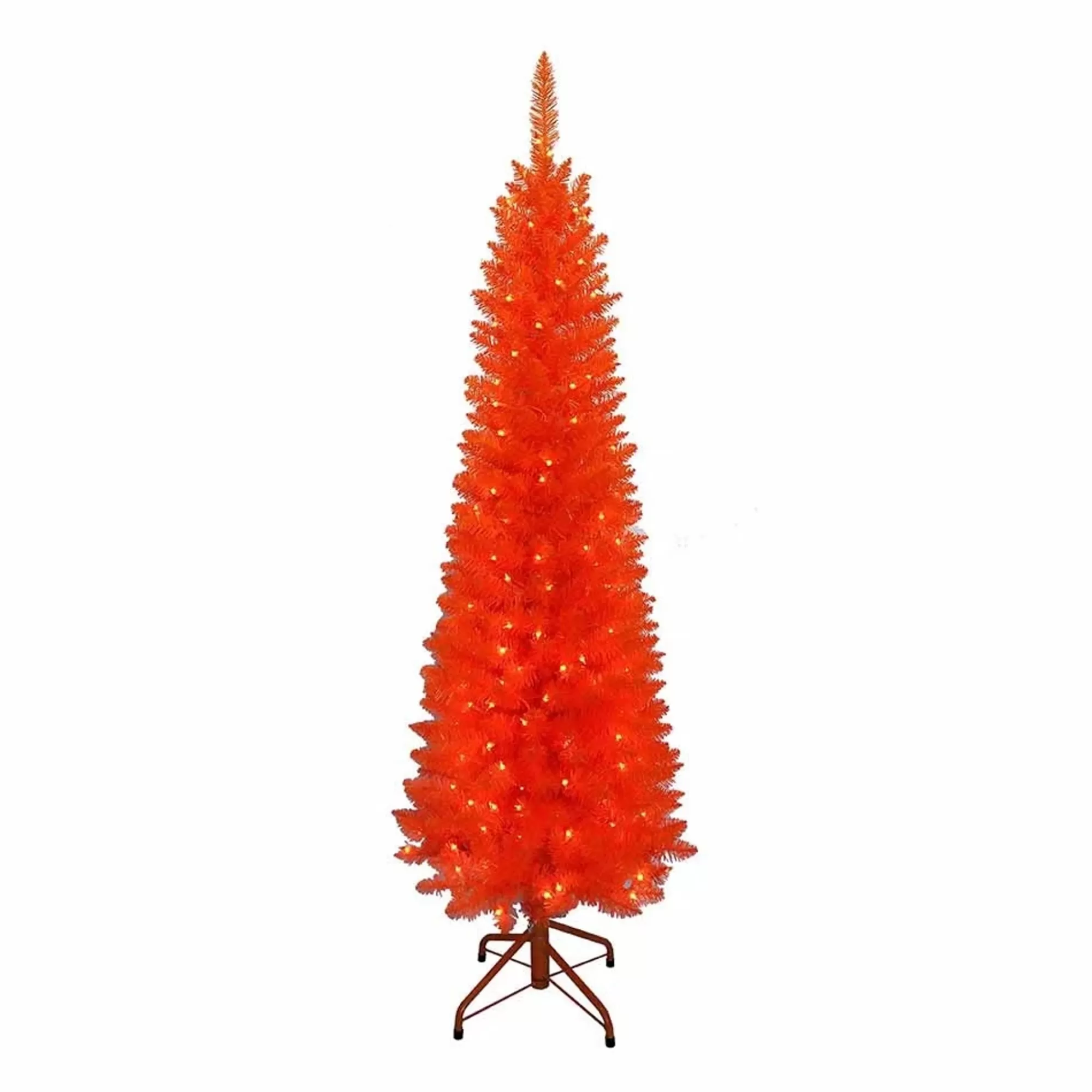 KSA 5' Pre-Lit Slim Artificial Christmas Tree, Orange Lights< Colorful