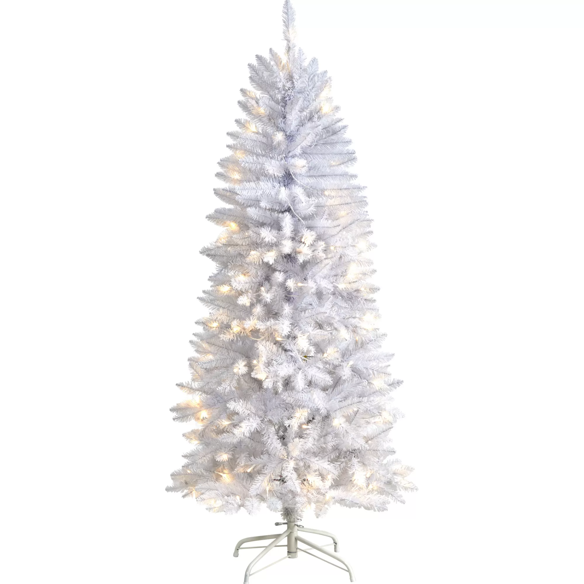 Nearly Natural 5' Pre-Lit White Artificial Christmas Tree, Clear Lights< Colorful