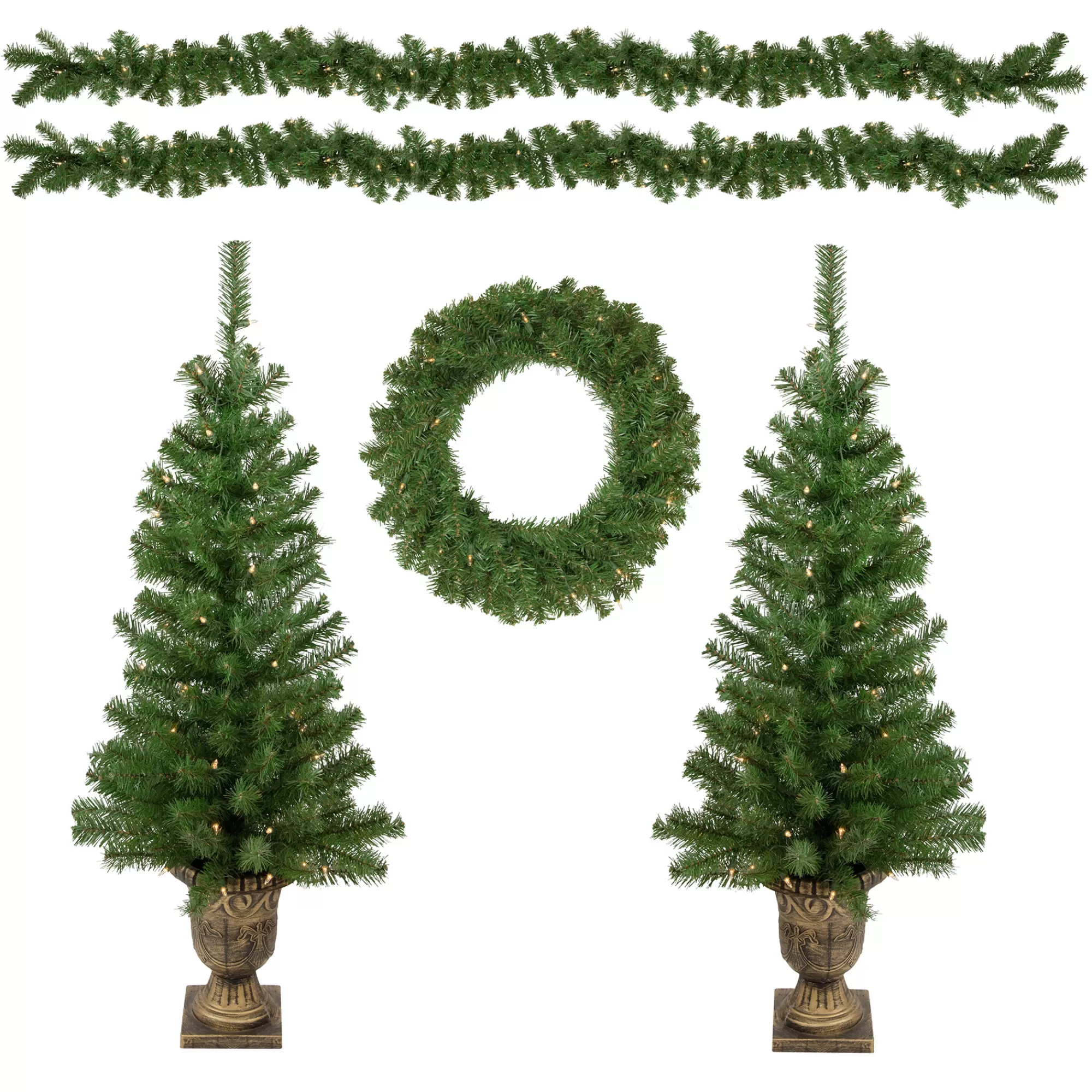 Northlight 5-Piece Pre-Lit Artificial Wolcott Spruce Christmas Entryway Set< Pre-Lit