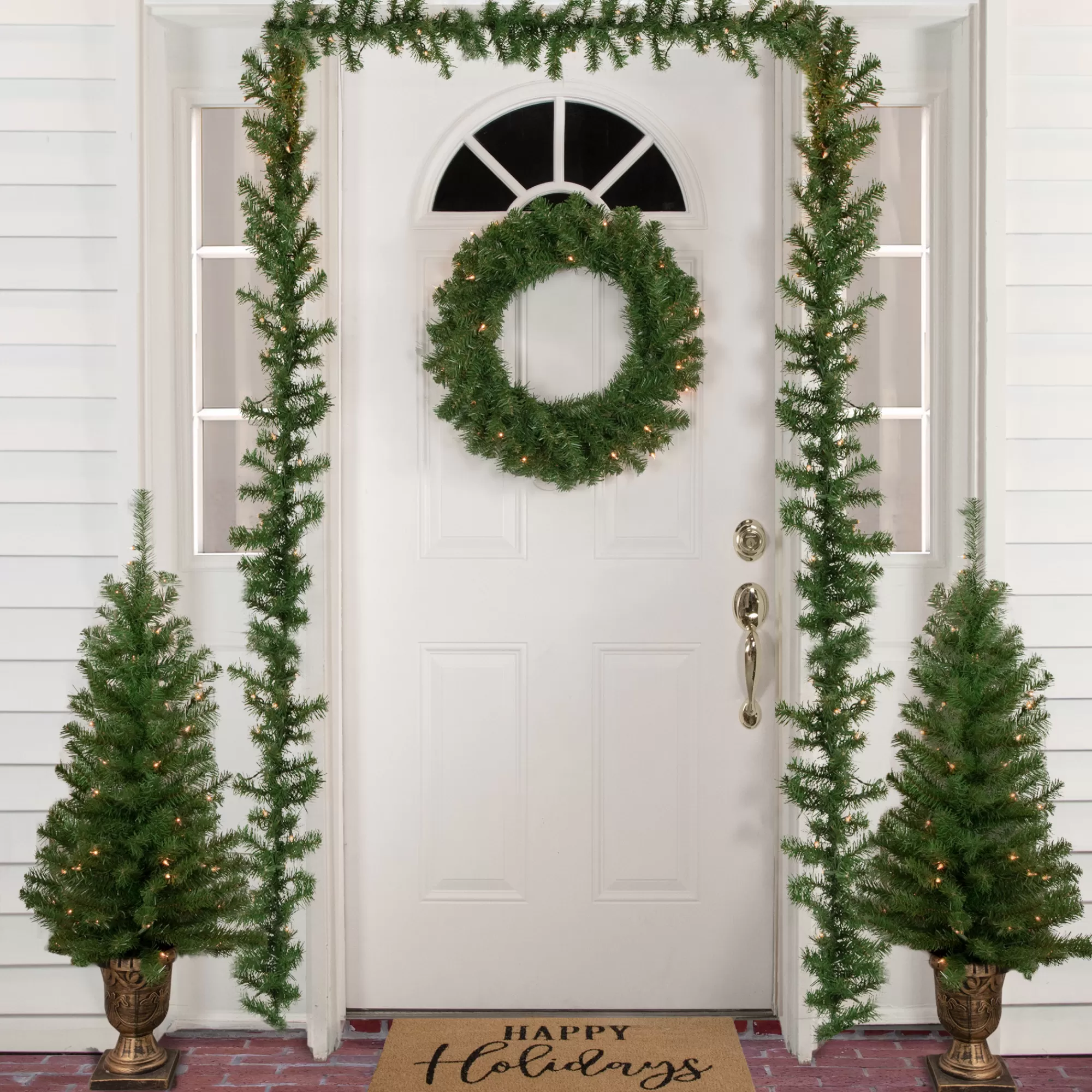 Northlight 5-Piece Pre-Lit Artificial Wolcott Spruce Christmas Entryway Set< Pre-Lit