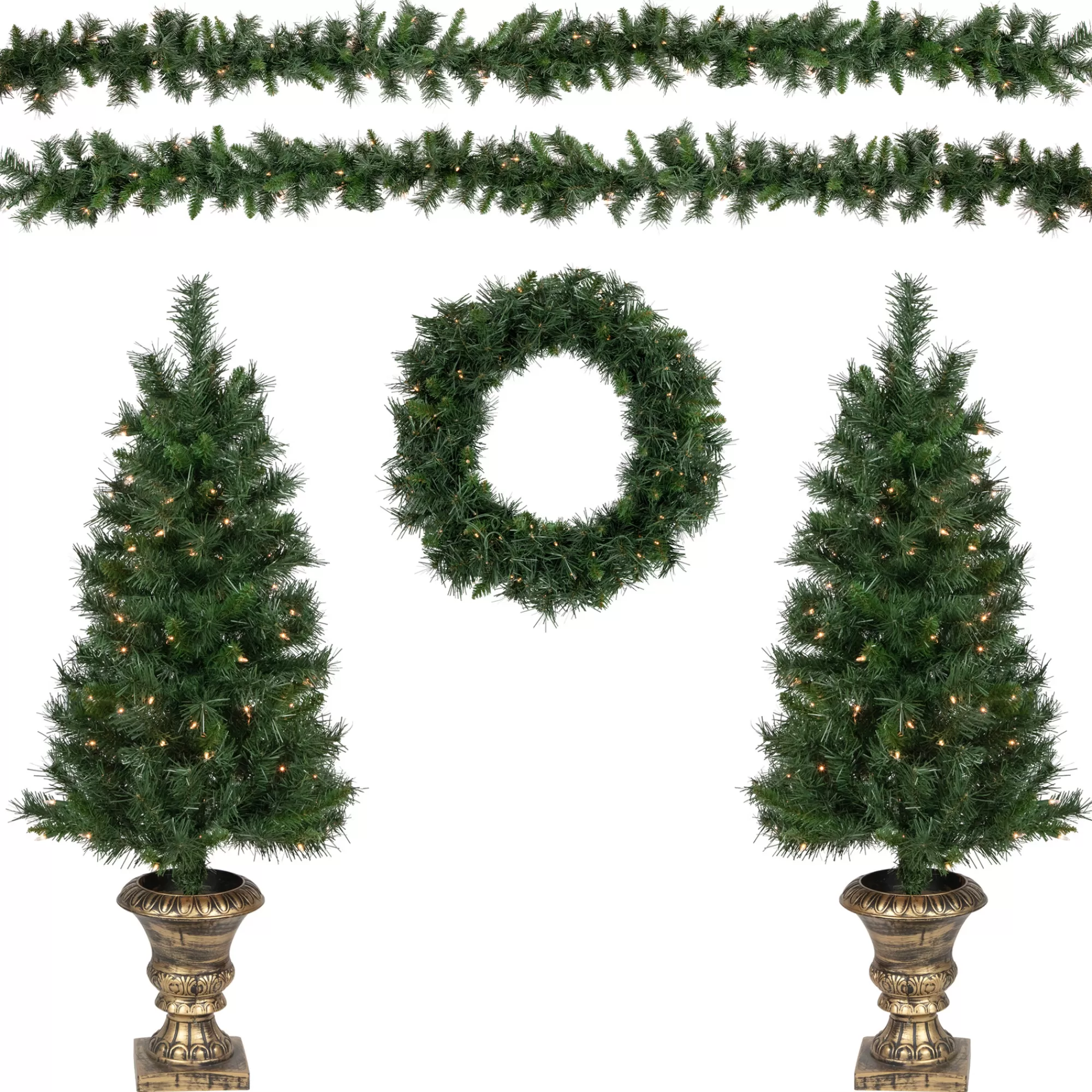 Northlight 5-Piece Pre-Lit Norwich Pine Artificial Christmas Entryway Set< Pre-Lit