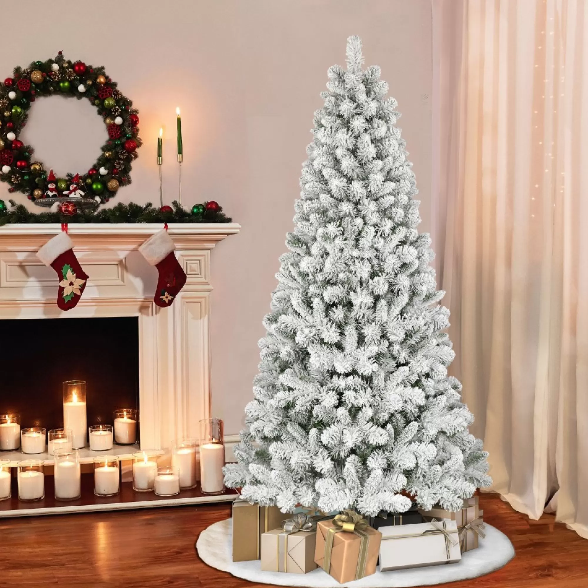 CC Christmas Decor Unlit-6.5' Flocked Virginia Pine Artificial Christmas Tree, Unlit