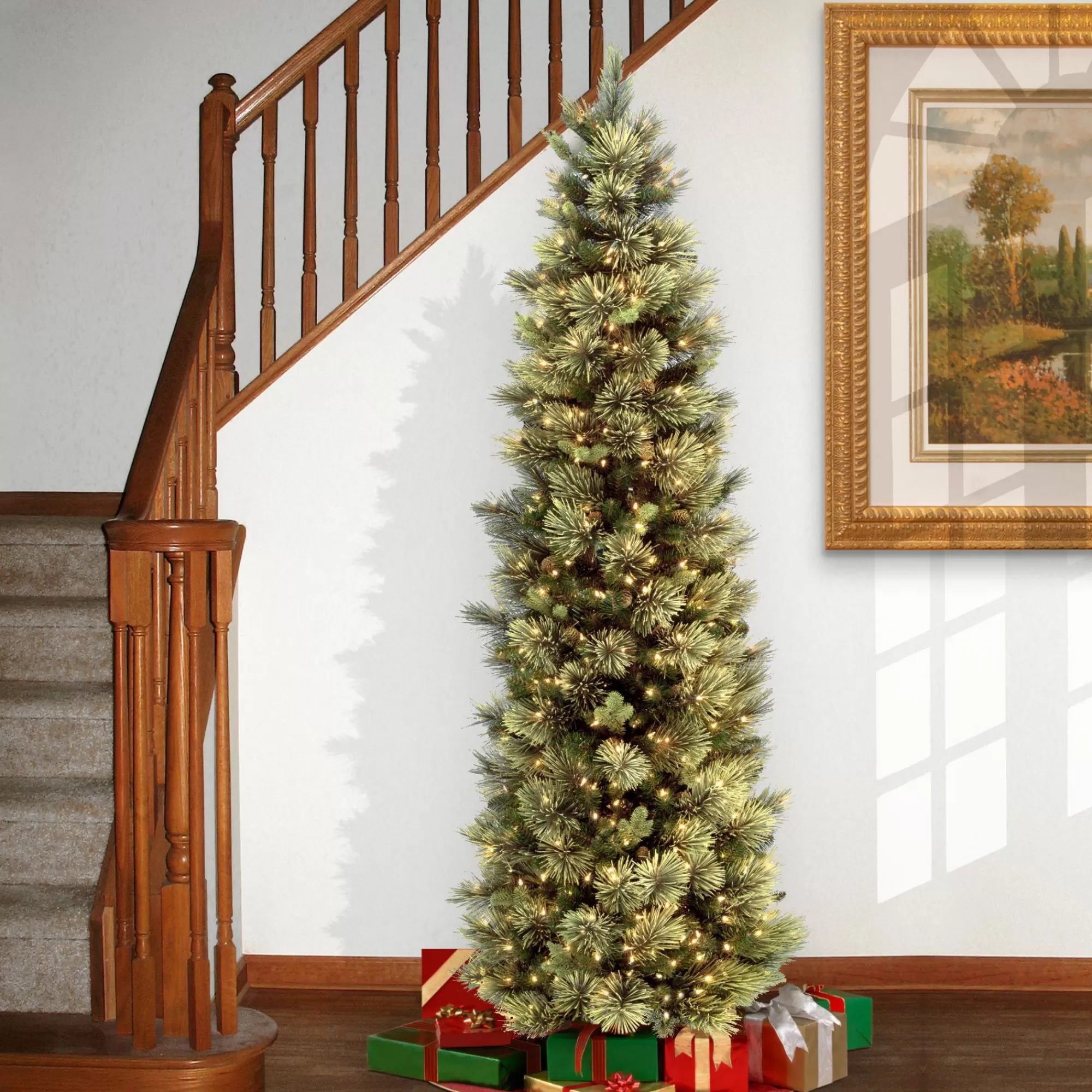 Christmas Central 6.5 Ft. Carolina Pine Slim Tree With Clear Lights< Pre-Lit