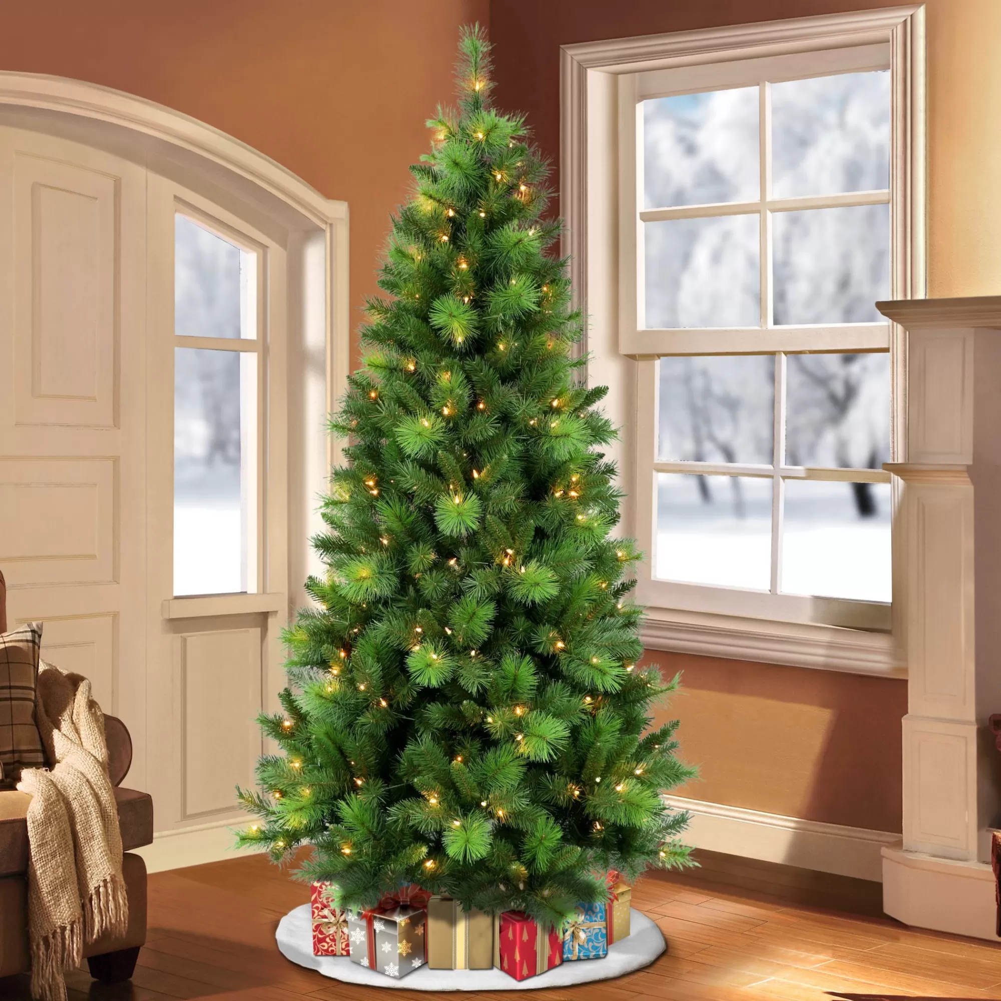 CC Christmas Decor 6.5' Pre-Litadirondack Pine Artificial Christmas Tree, Clear Lights< Pre-Lit