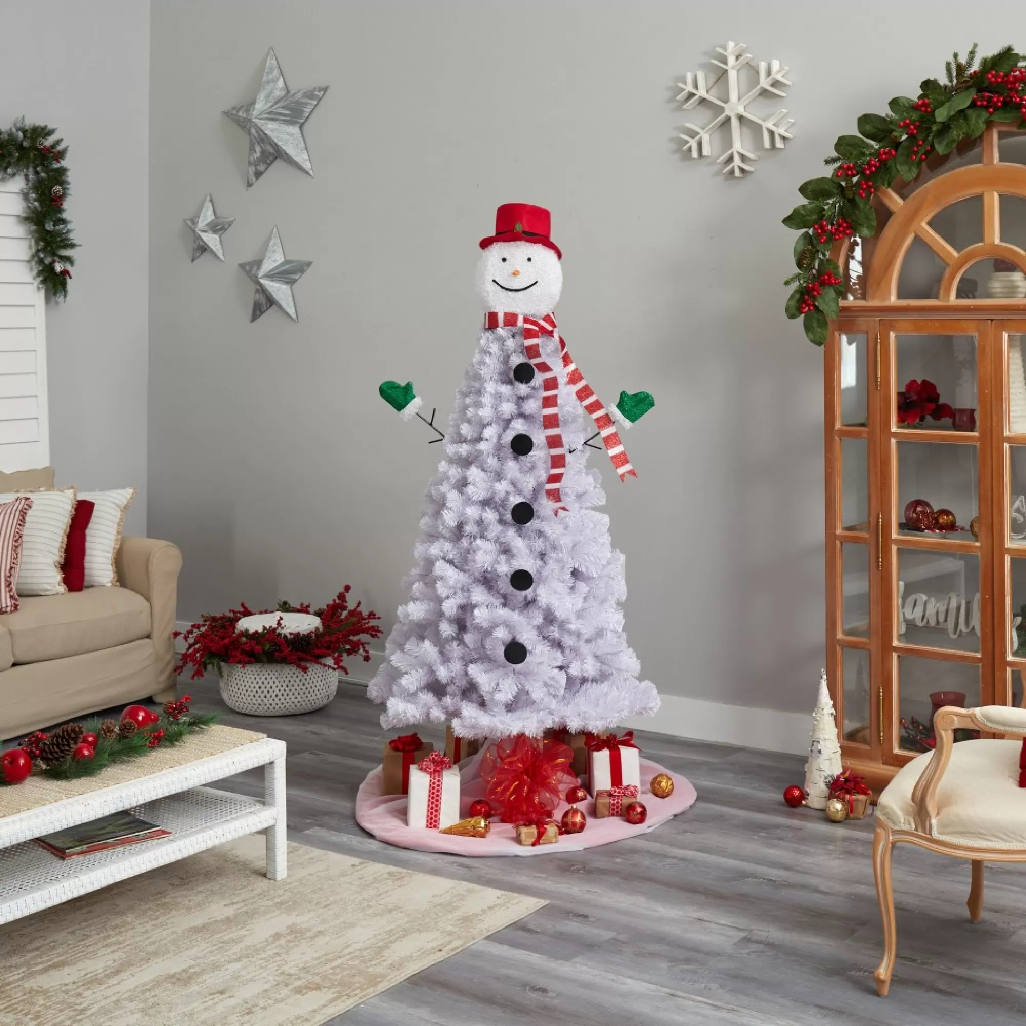 Nearly Natural Unlit-6.5' Snowman Artificial Christmas Tree, Unlit