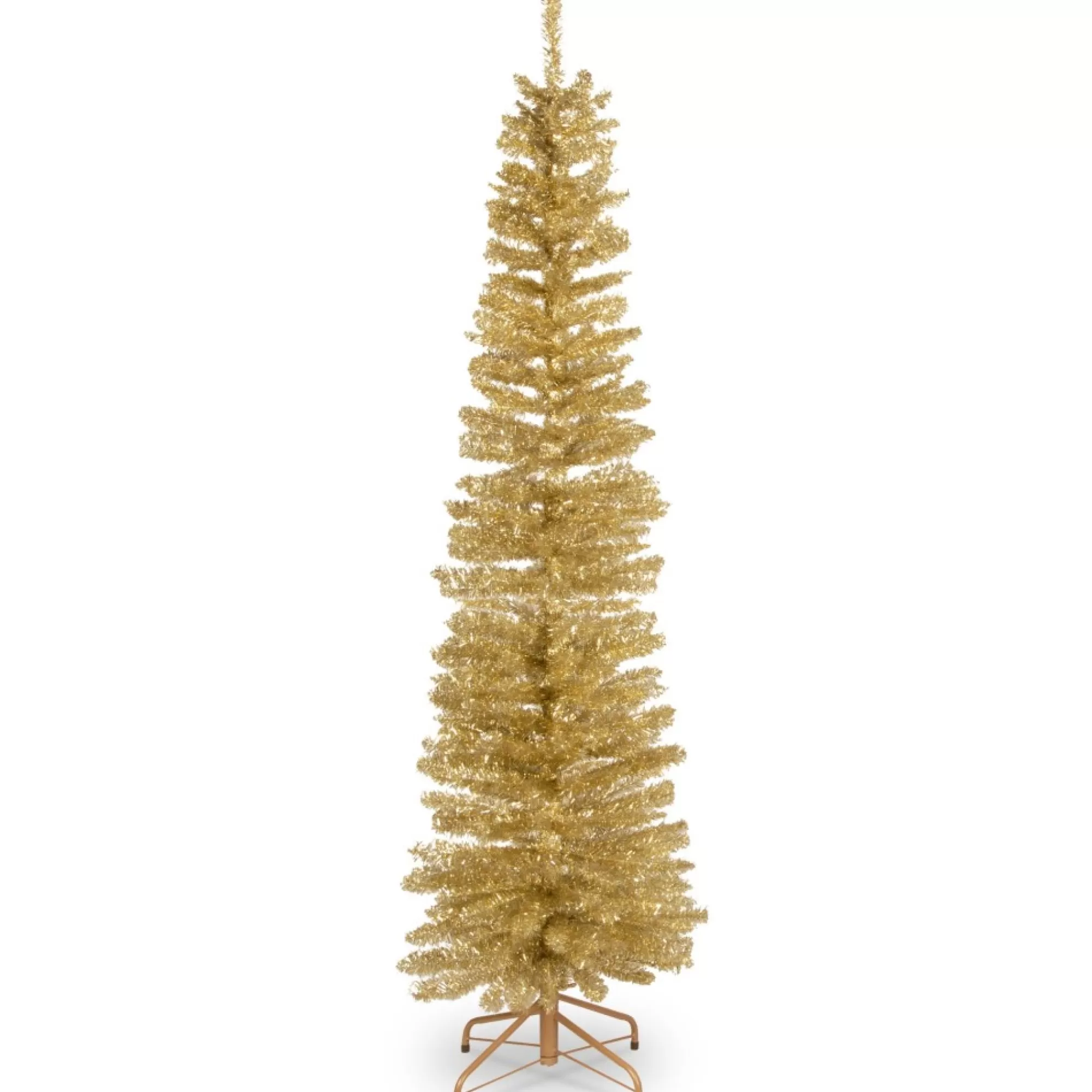 National Tree Unlit-6' Pencil Champagne Gold Tinsel Artificial Christmas Tree - Unlit