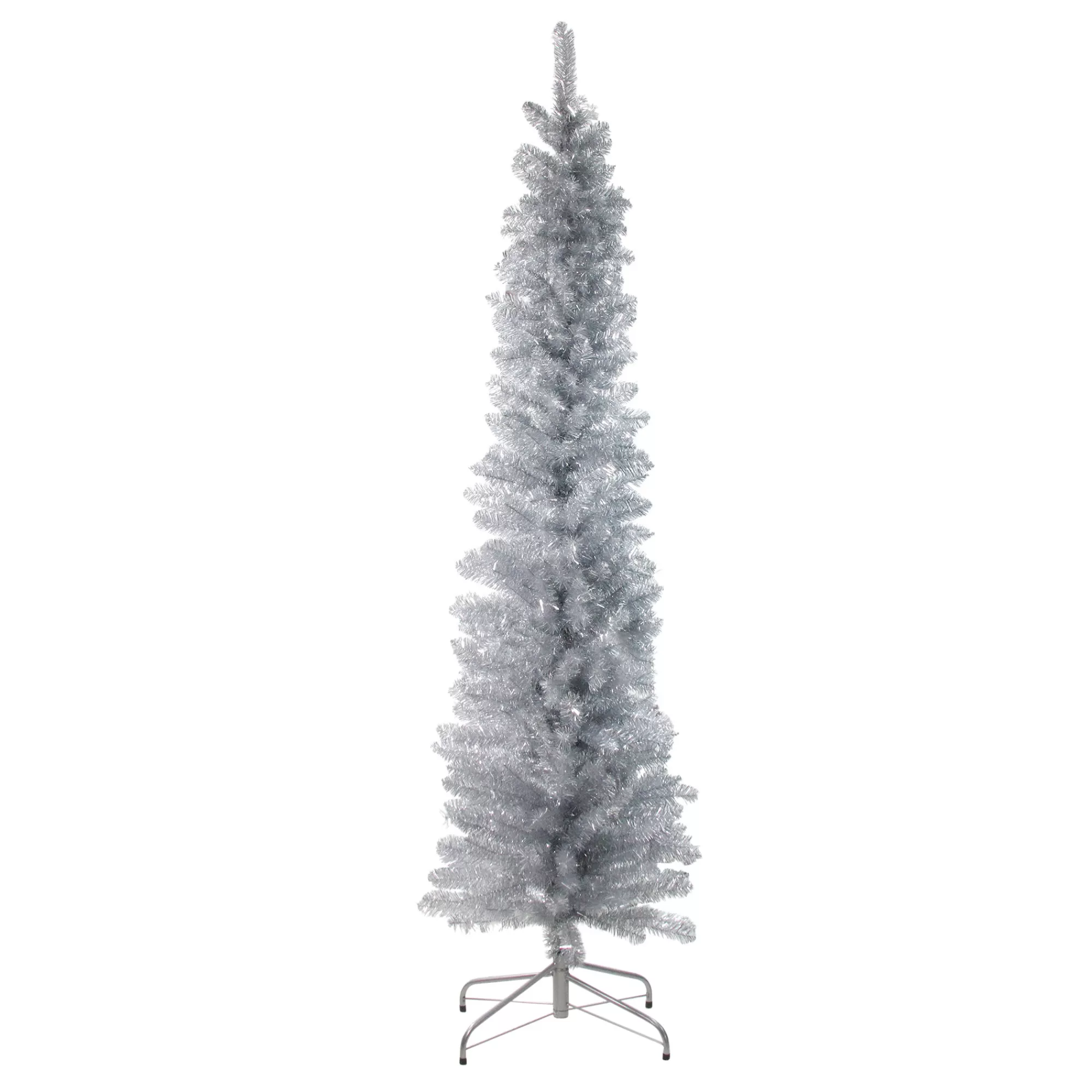 Northlight 6' Pencil Silver Tinsel Artificial Christmas Tree - Unlit< Colorful