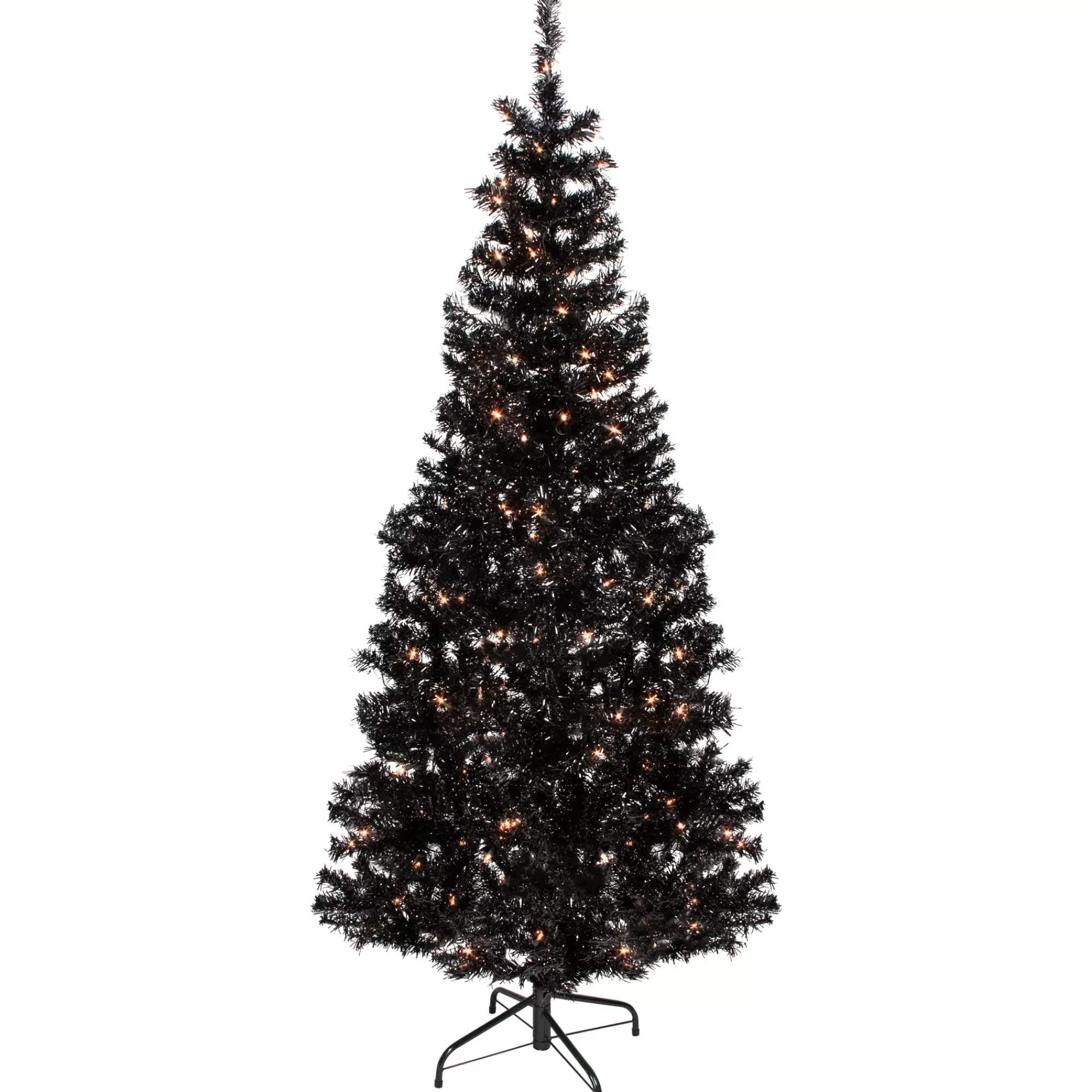 Northlight 6' Pre-Lit Black Artificial Tinsel Christmas Tree, Clear Lights< Colorful