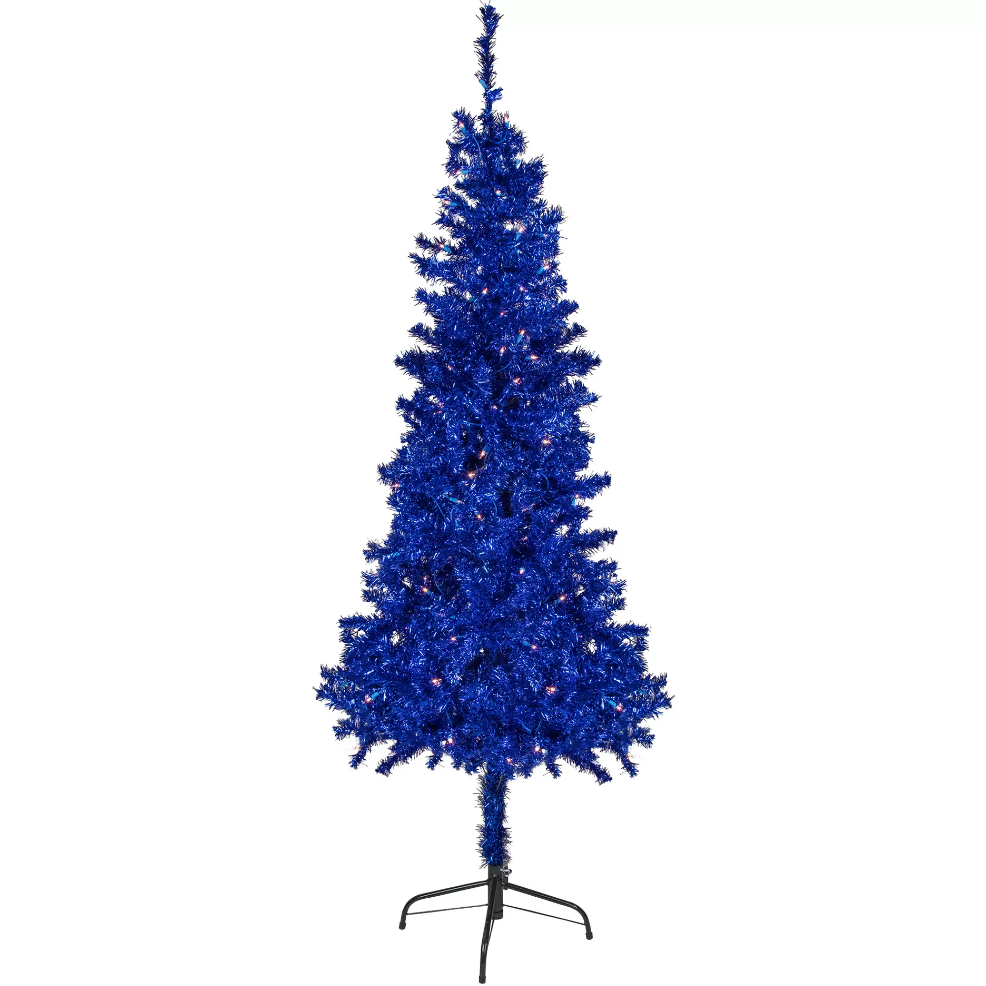 Northlight 6' Pre-Lit Blue Artificial Tinsel Christmas Tree, Clear Lights< Colorful