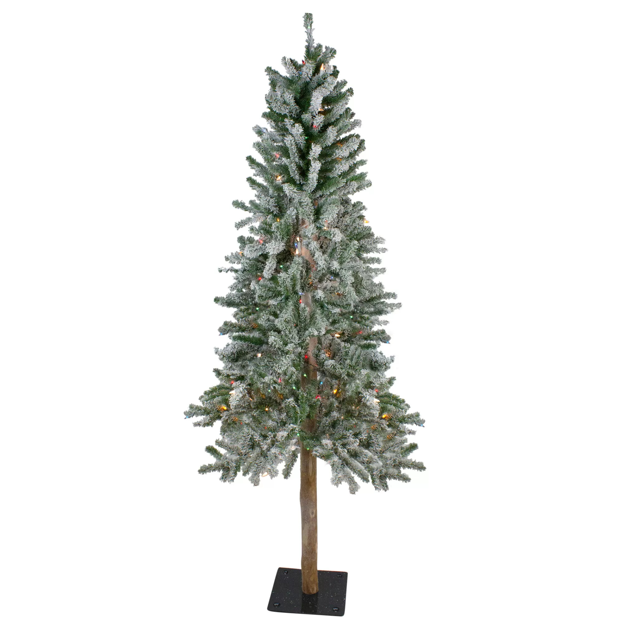 Northlight 6' Pre-Lit Flocked Alpine Artificial Christmas Tree - Multi Lights< Alpine