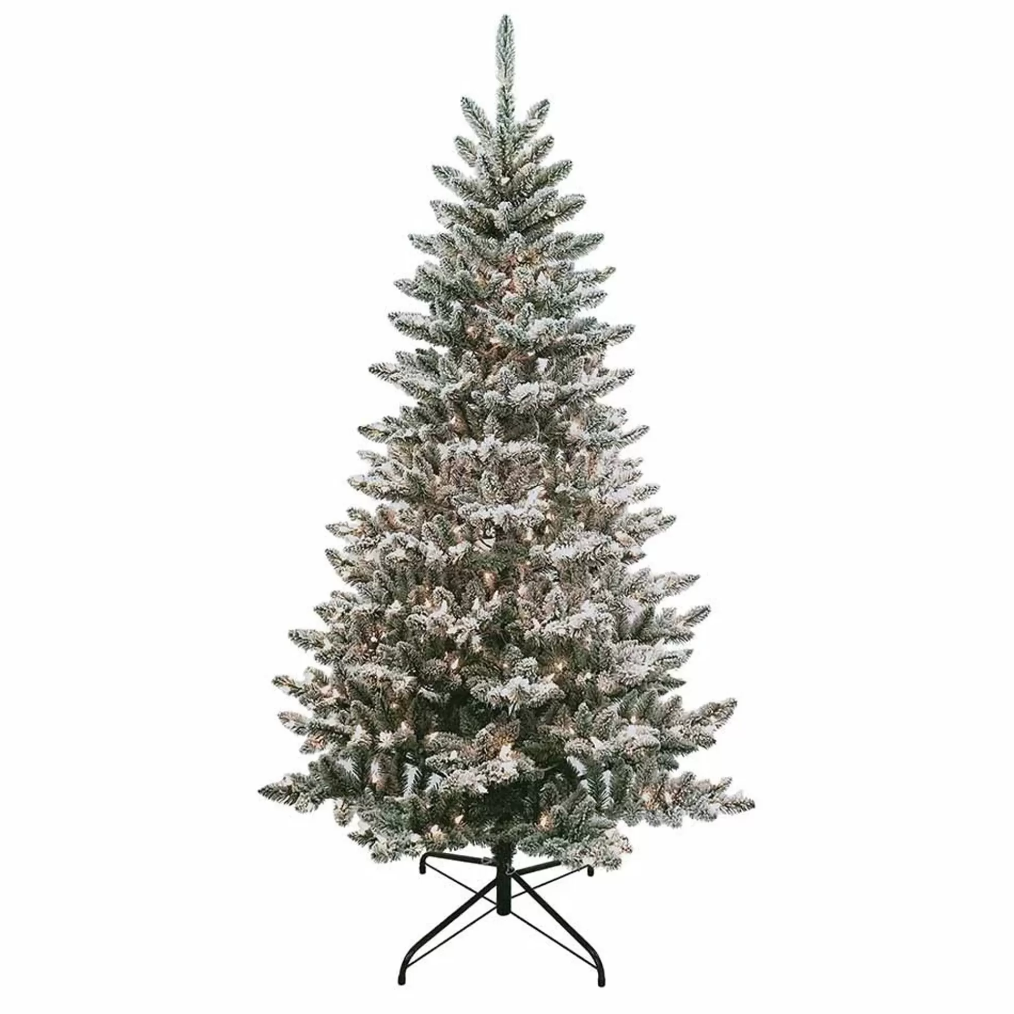 KSA 6' Pre-Lit Flocked Pine Artificial Christmas Tree, Clear Lights< Pre-Lit