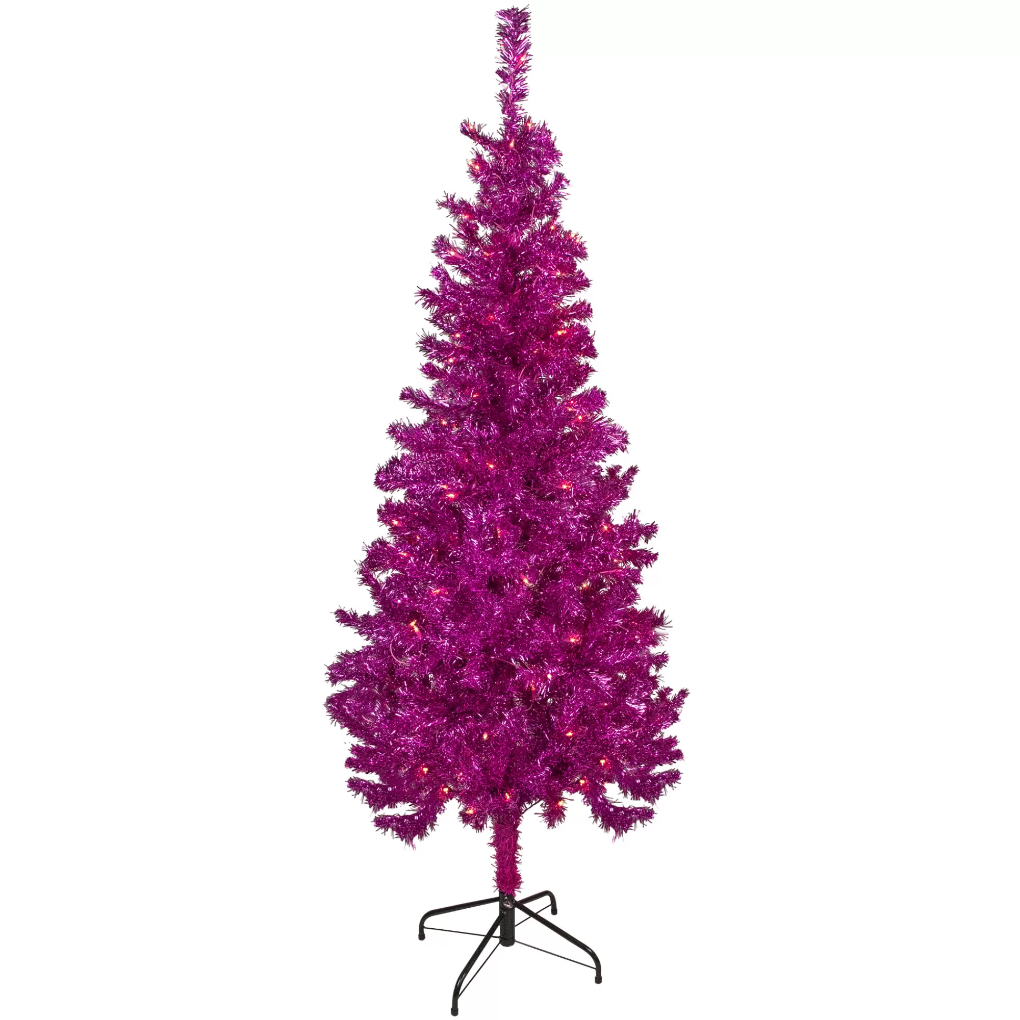 Northlight 6' Pre-Lit Pink Artificial Tinsel Christmas Tree, Clear Lights< Colorful