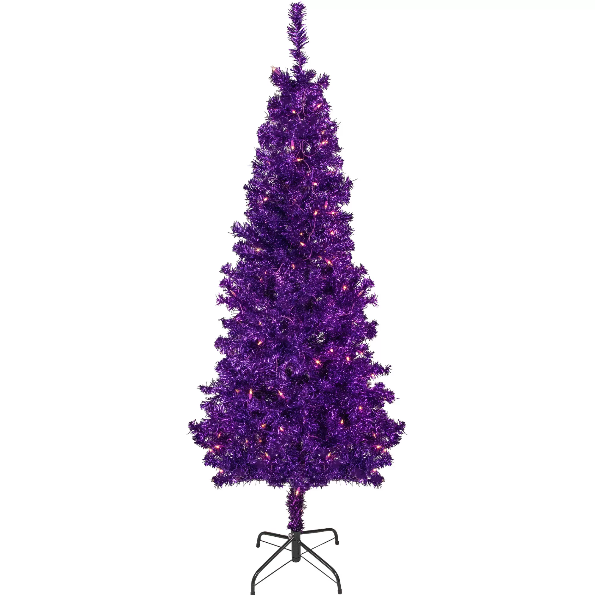 Northlight 6' Pre-Lit Purple Artificial Tinsel Christmas Tree, Clear Lights< Colorful