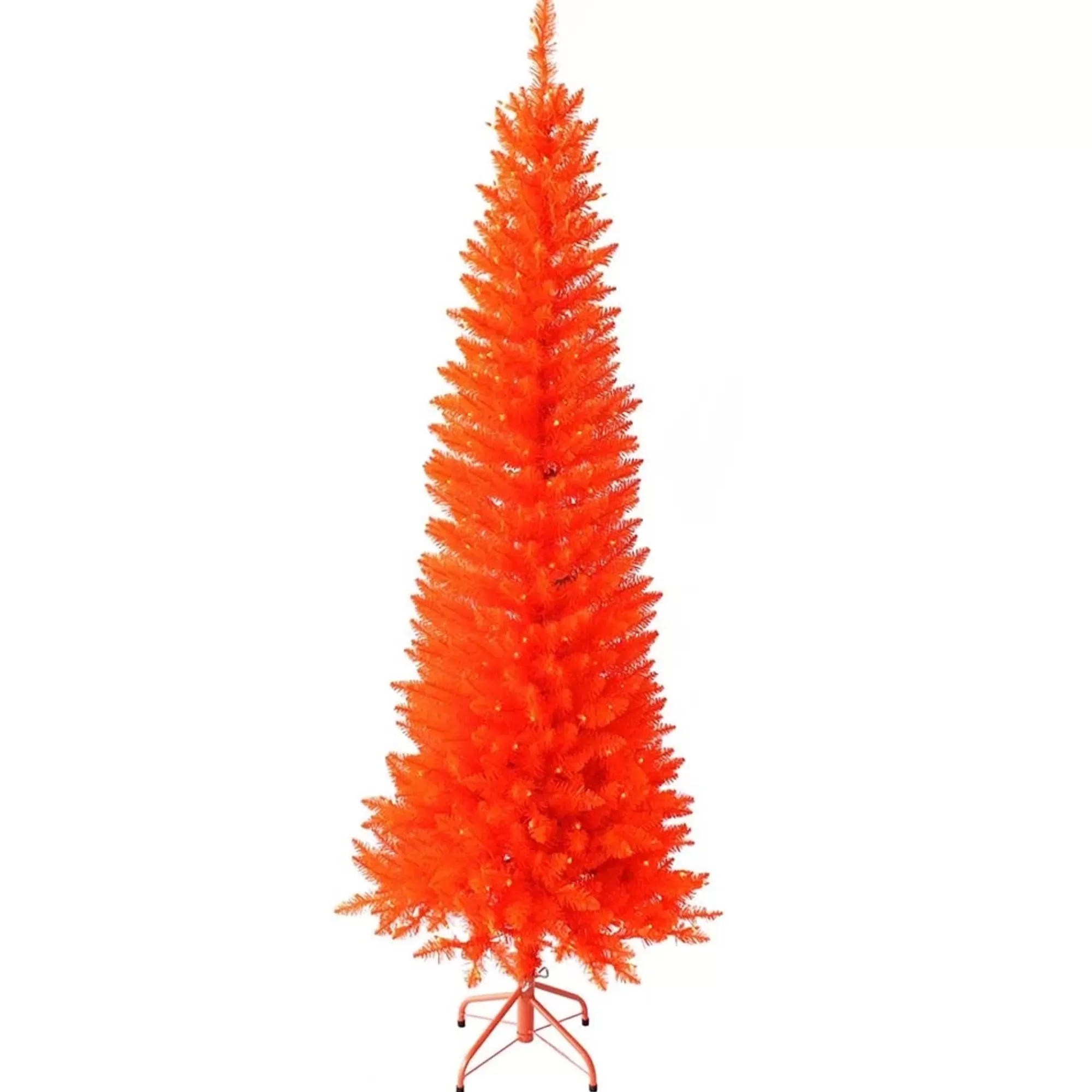 KSA 6' Pre-Lit Slim Artificial Christmas Tree, Orange Lights< Colorful