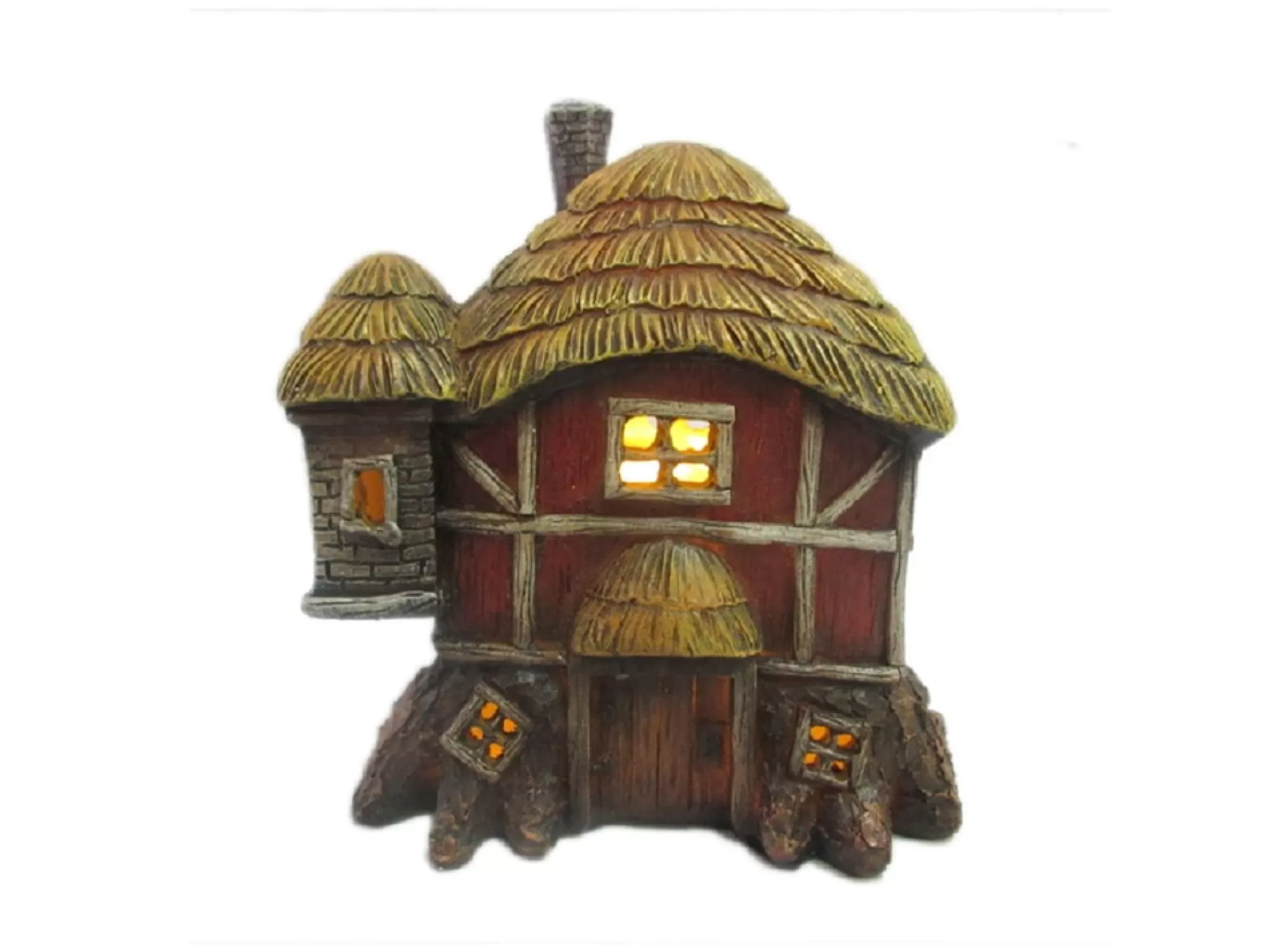 Contemporary Home Living Finials-6" Thatched Roof Barn Fairy Garden Statue - Battery Operated