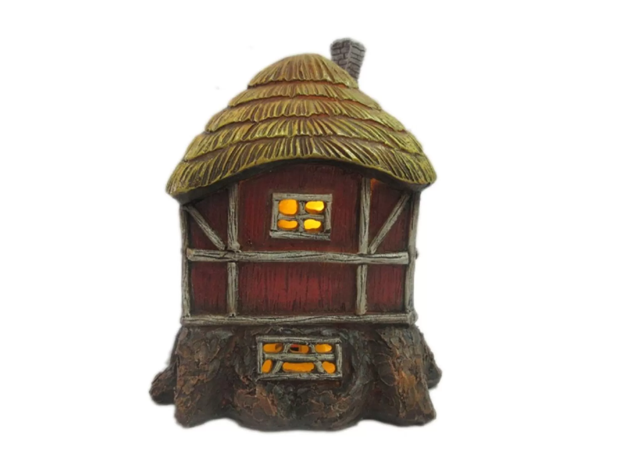 Contemporary Home Living Finials-6" Thatched Roof Barn Fairy Garden Statue - Battery Operated