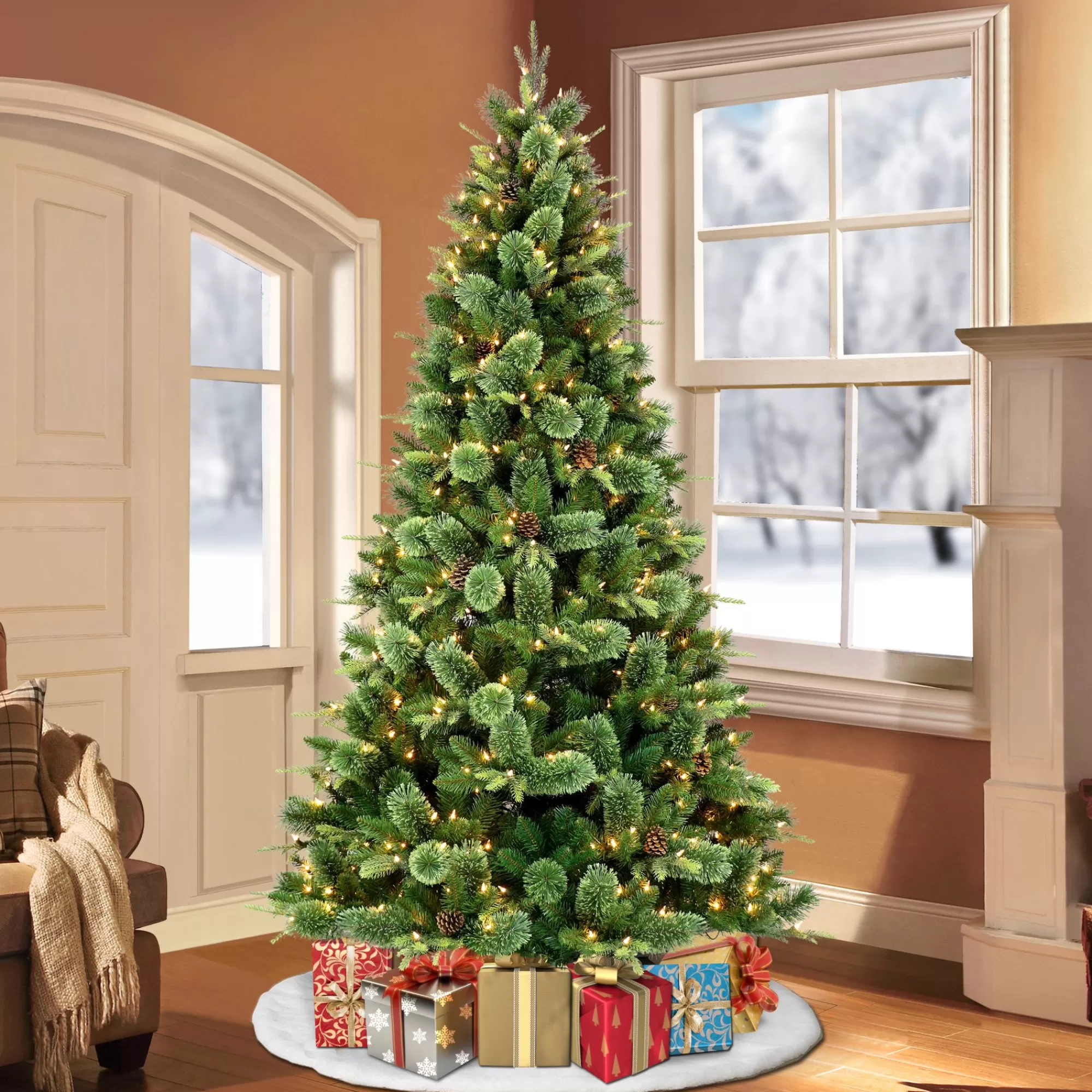 CC Christmas Decor 7.5' Pre-Lit Montana Pine Artificial Christmas Tree, Clear Lights< Pre-Lit