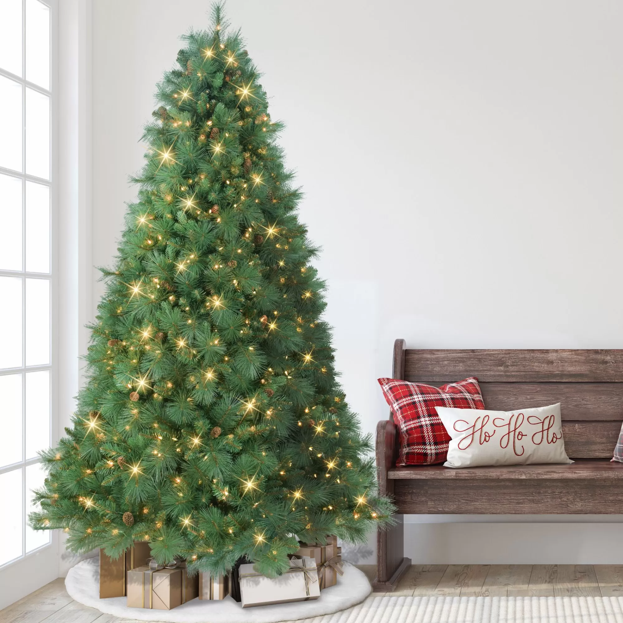 CC Christmas Decor 7.5' Pre-Lit Traditional Pine Artificial Christmas Tree, Clear Lights< Pre-Lit