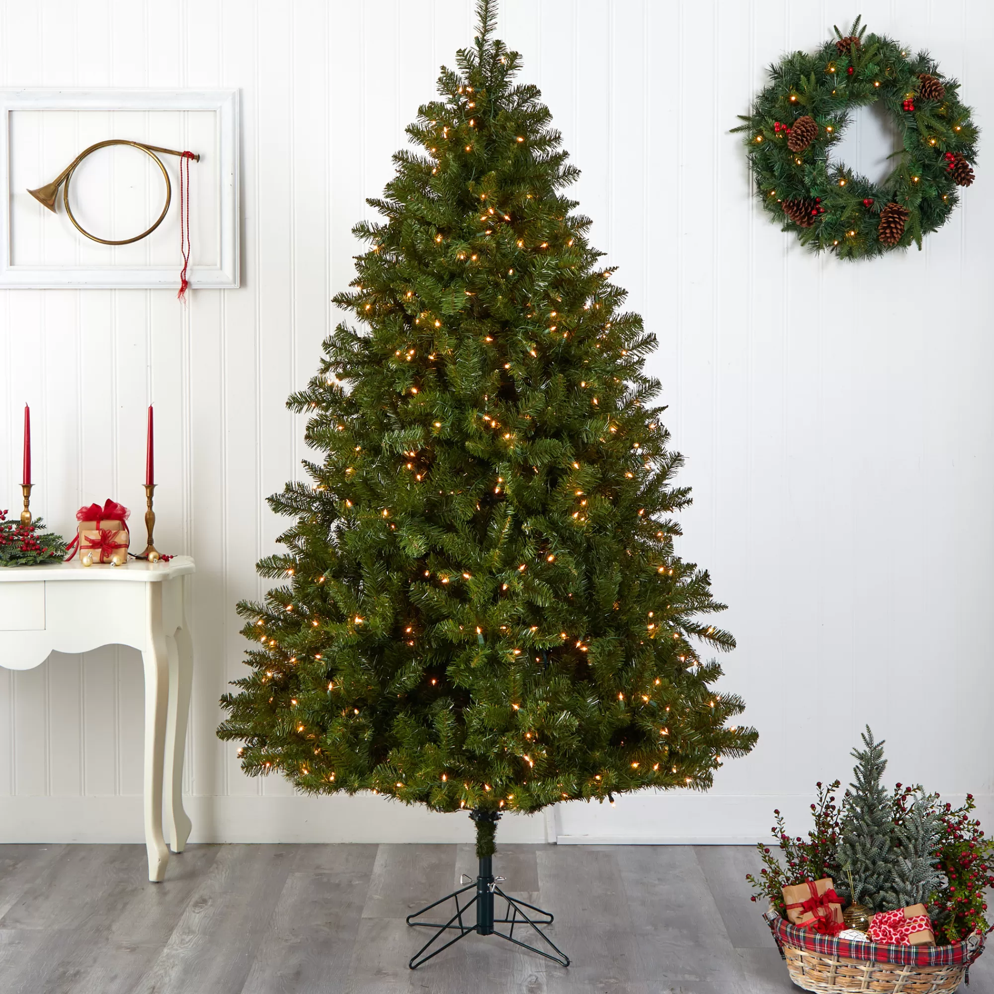 Nearly Natural 7.5' Pre-Lit Windermere Artificial Christmas Tree, Clear Lights< Pre-Lit