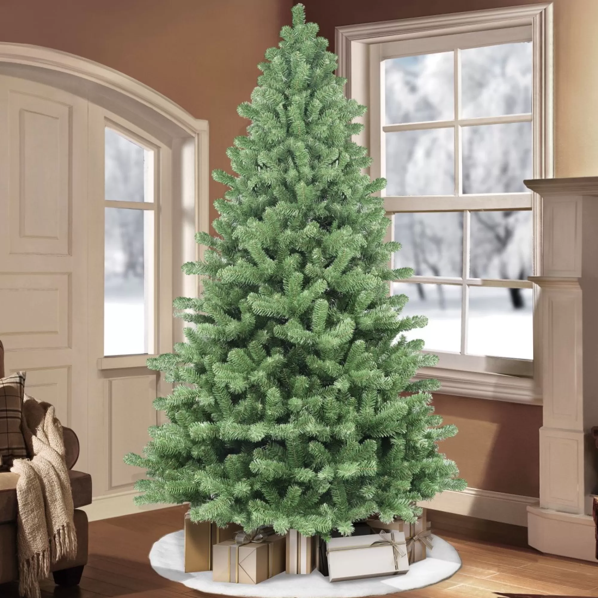 CC Christmas Decor Unlit-7.5' Vermont Spruce Artificial Christmas Tree With Stand, Unlit