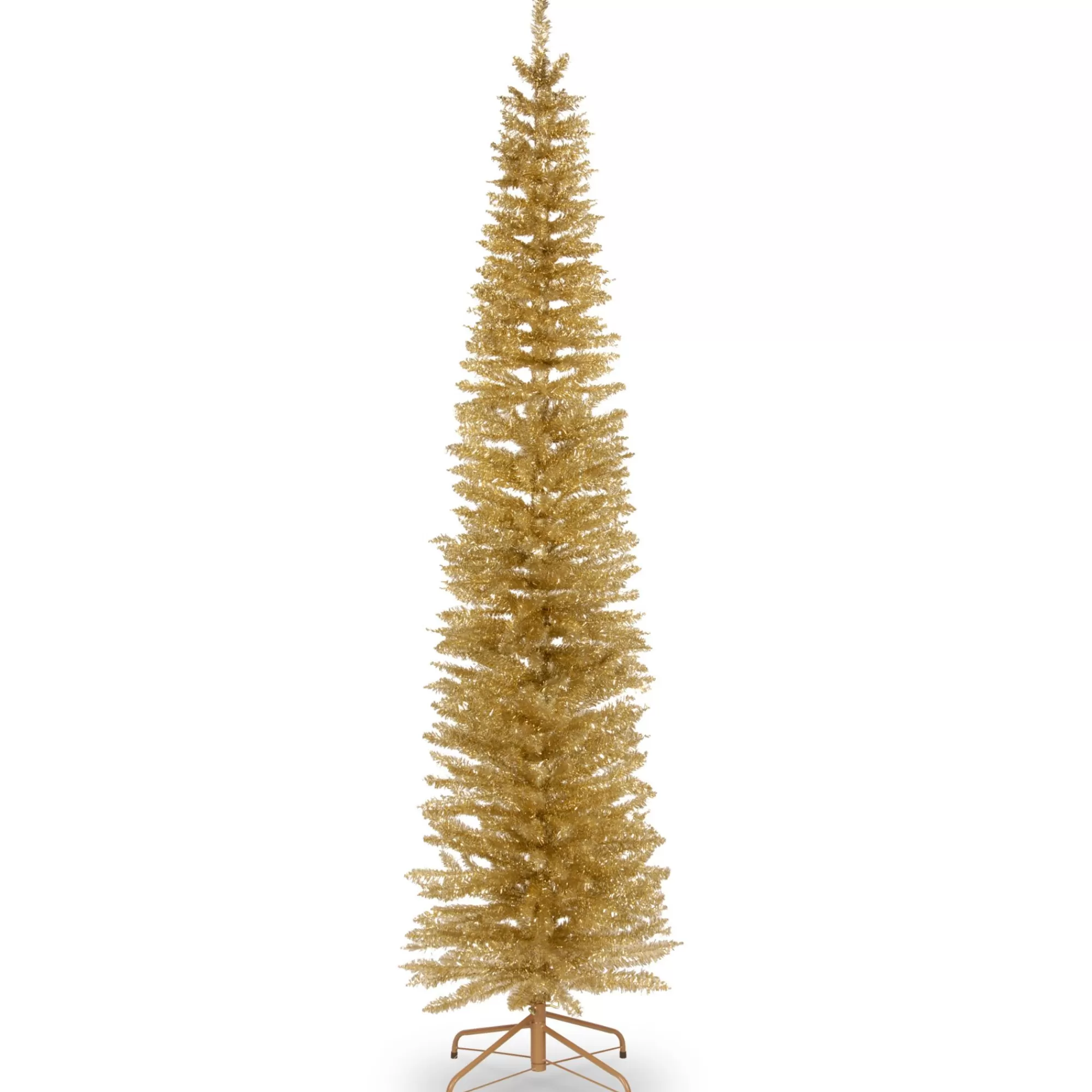 Christmas Central 7' Pencil Champagne Gold Tinsel Artificial Christmas Tree, Unlit< Colorful