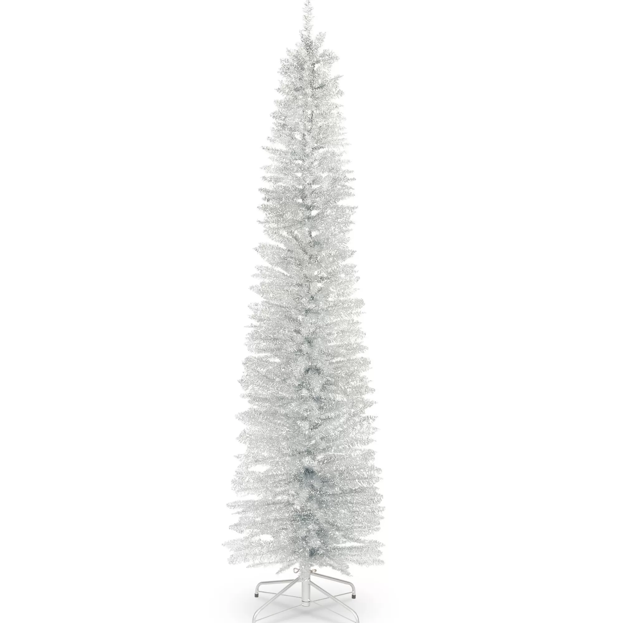 Christmas Central 7' Pencil Silver Tinsel Artificial Christmas Tree, Unlit< Colorful