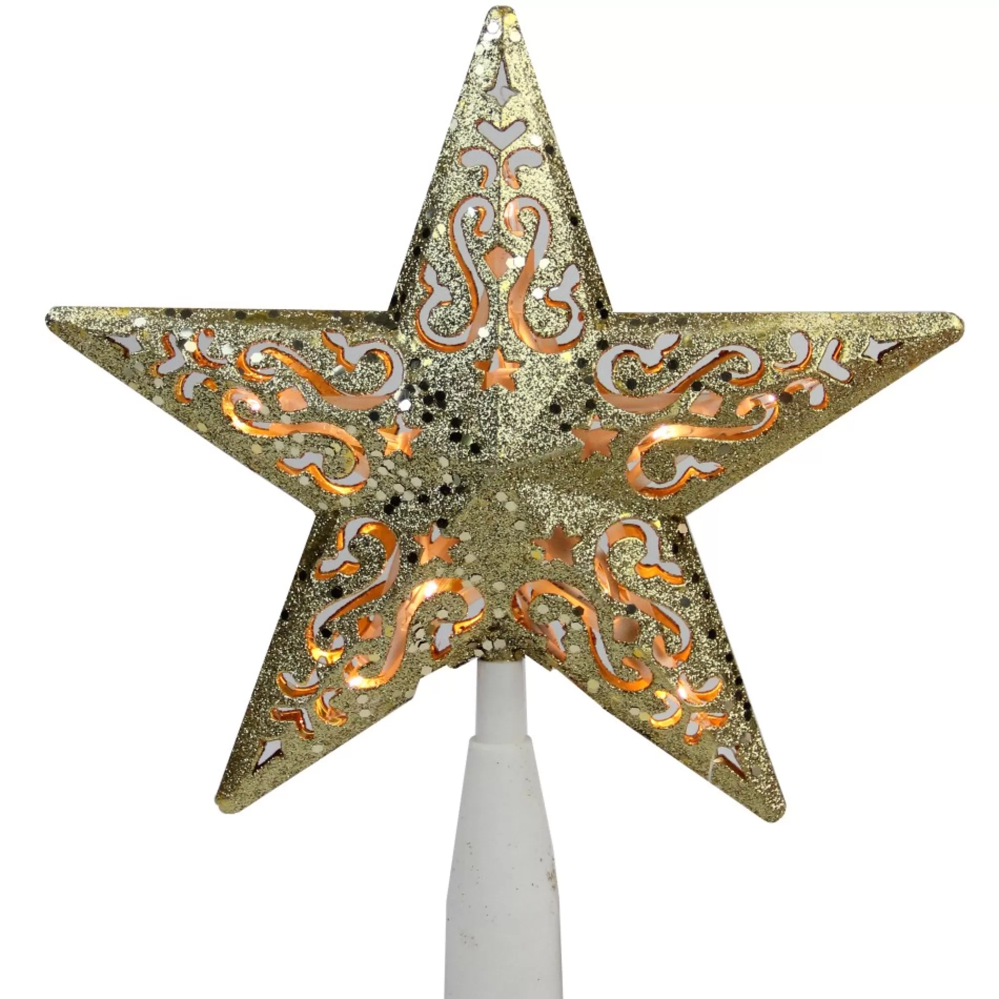 Northlight Stars-8.25" Gold Glitter Star Christmas Tree Topper - Clear Lights