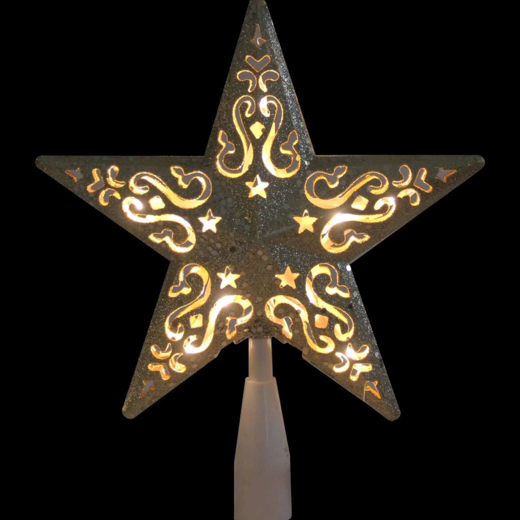 Northlight Stars-8.25" Gold Glitter Star Christmas Tree Topper - Clear Lights