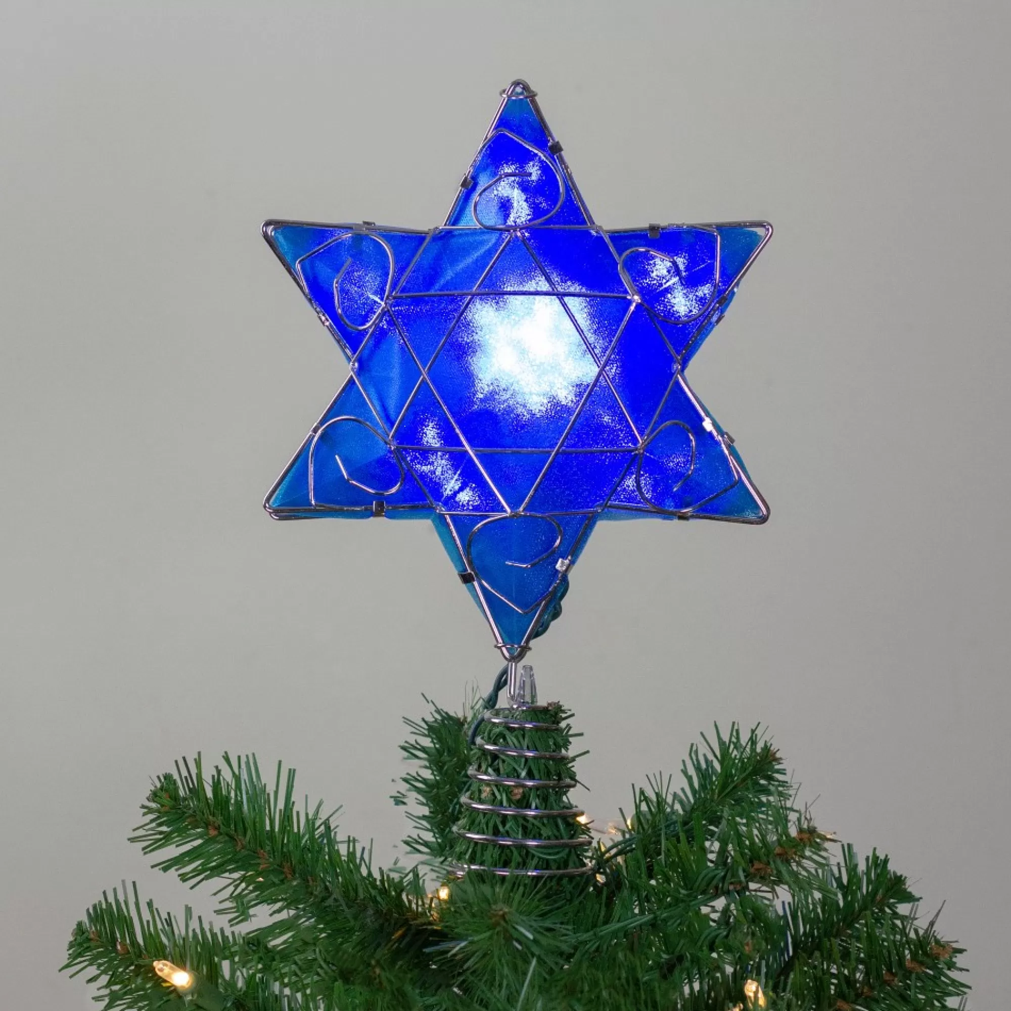 Kurt Adler Stars-8" Lighted Hanukkah Star Tree Topper - Clear Lights