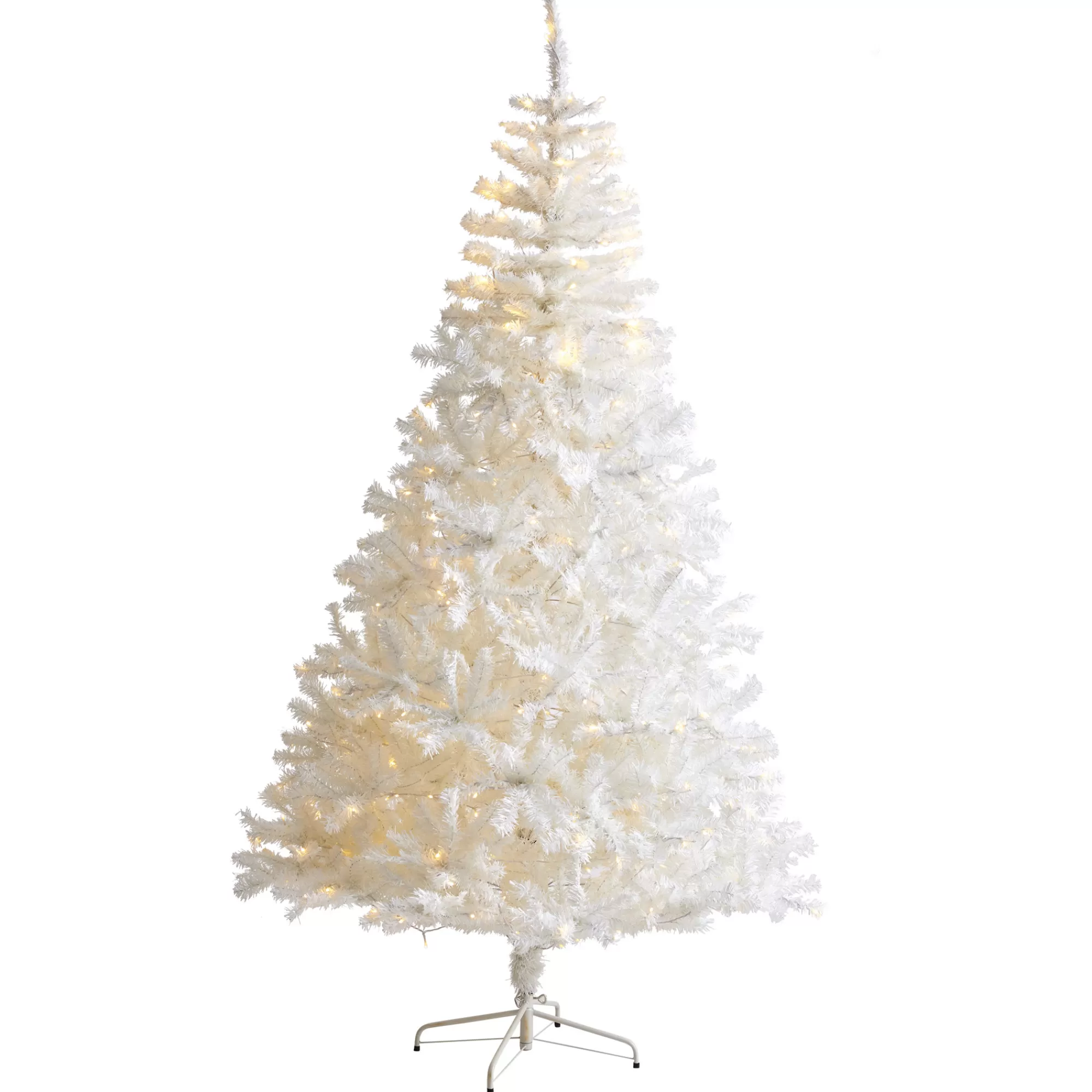 Nearly Natural 8' Pre-Lit White Artificial Christmas Tree, Clear Led Lights< Colorful