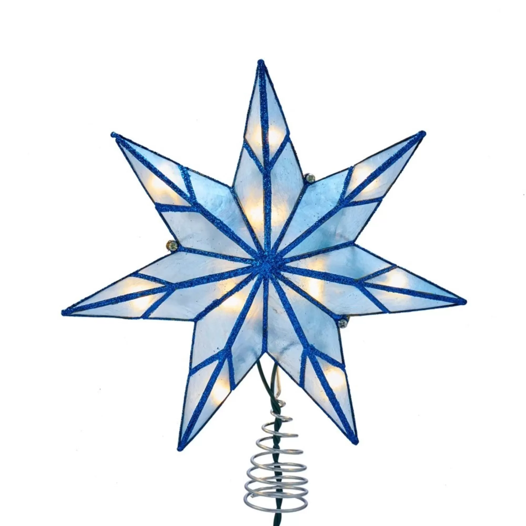 KSA Stars-9.5" Lighted Blue Star Christmas Tree Topper, Clear Lights