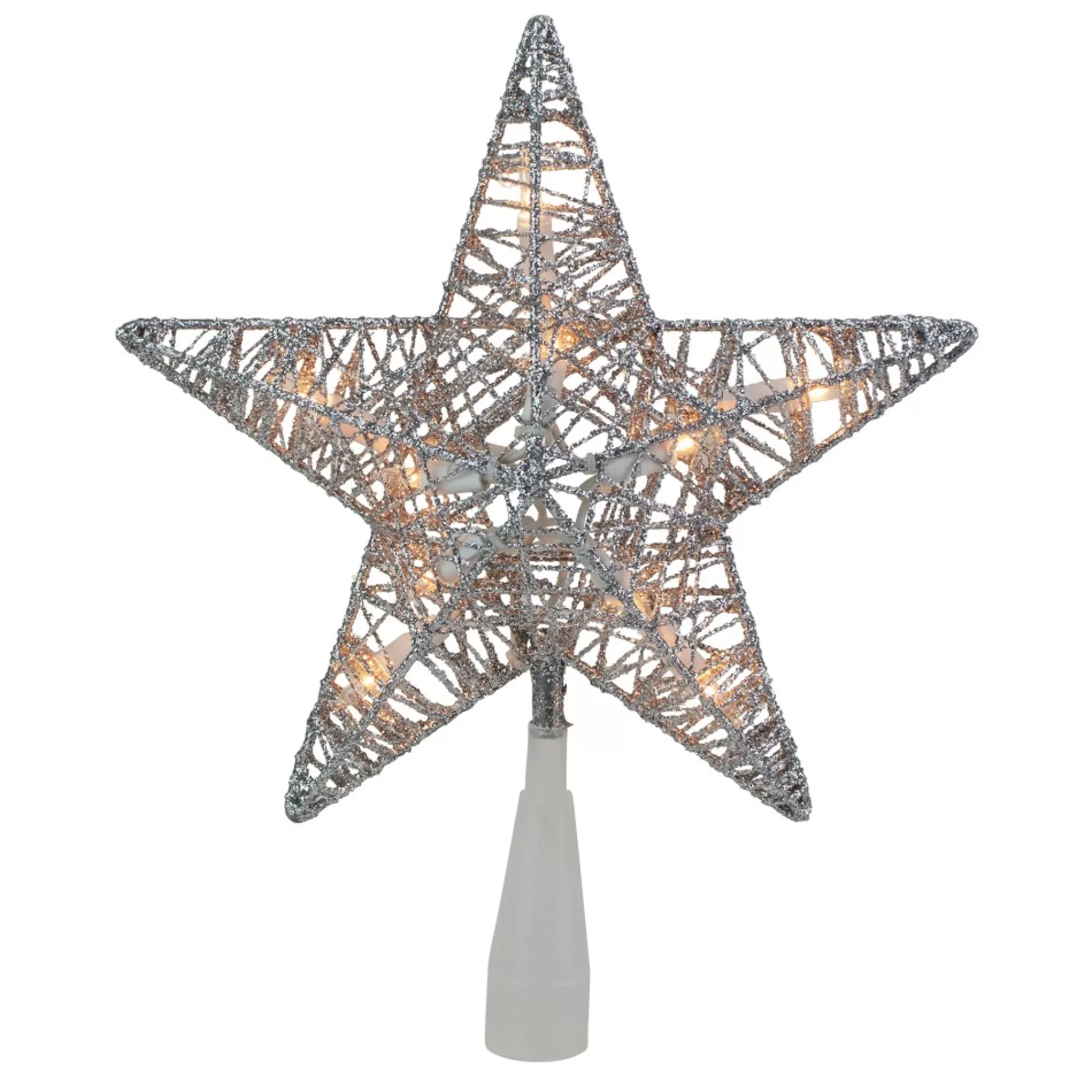 Northlight Stars-9.5" Lighted Silver Star Christmas Tree Topper - Clear Lights