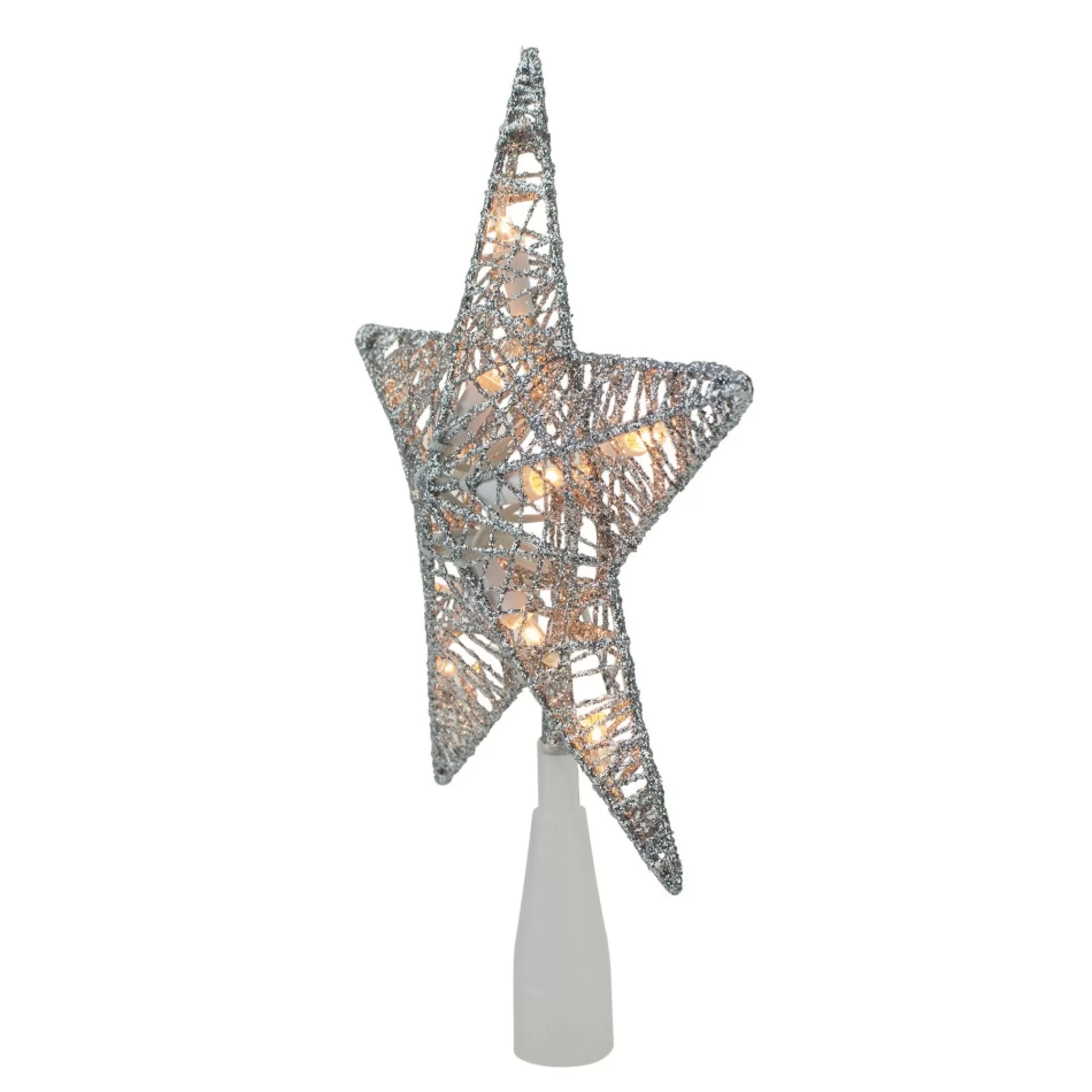 Northlight Stars-9.5" Lighted Silver Star Christmas Tree Topper - Clear Lights