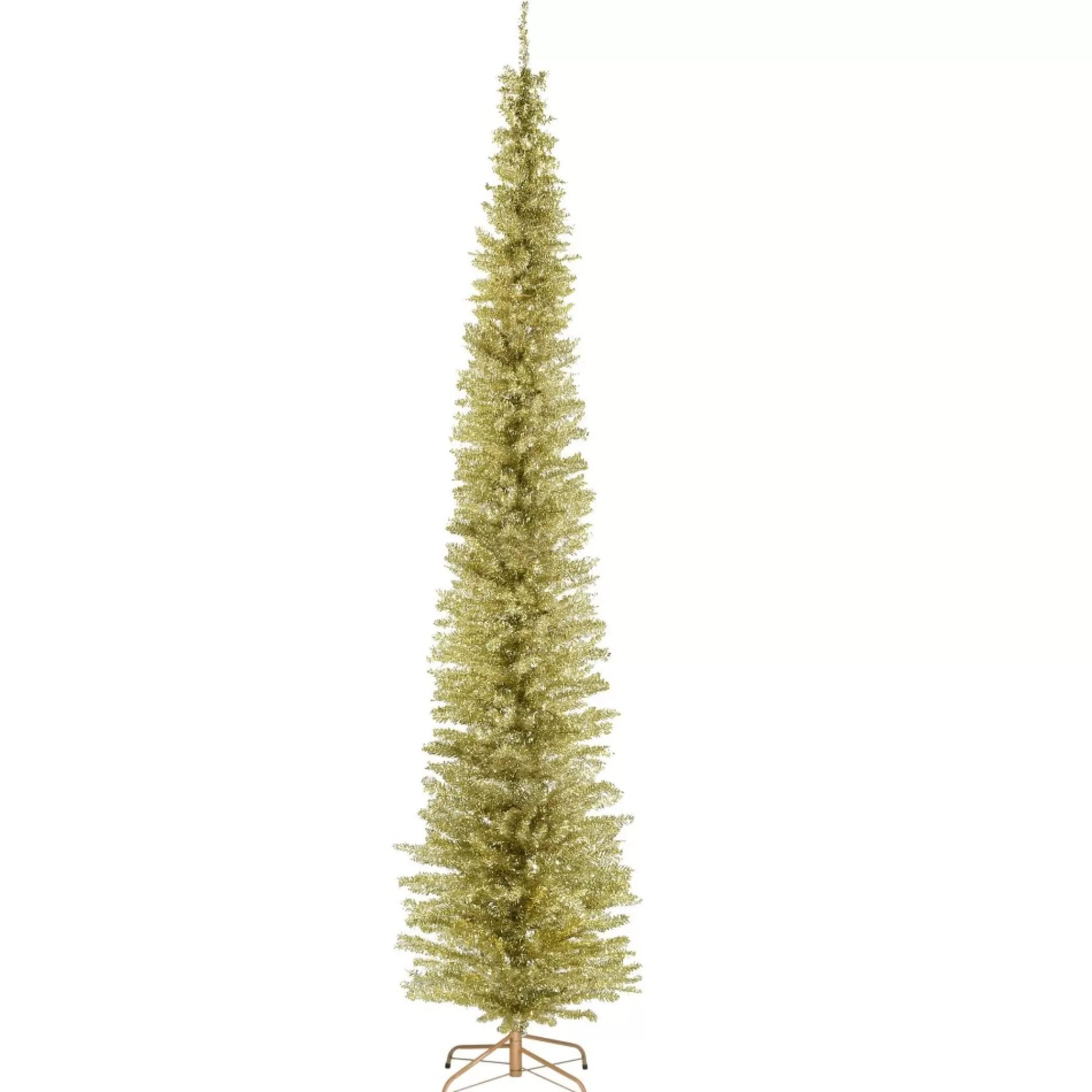 Christmas Central Unlit-9' Pencil Champagne Gold Tinsel Artificial Christmas Tree - Unlit