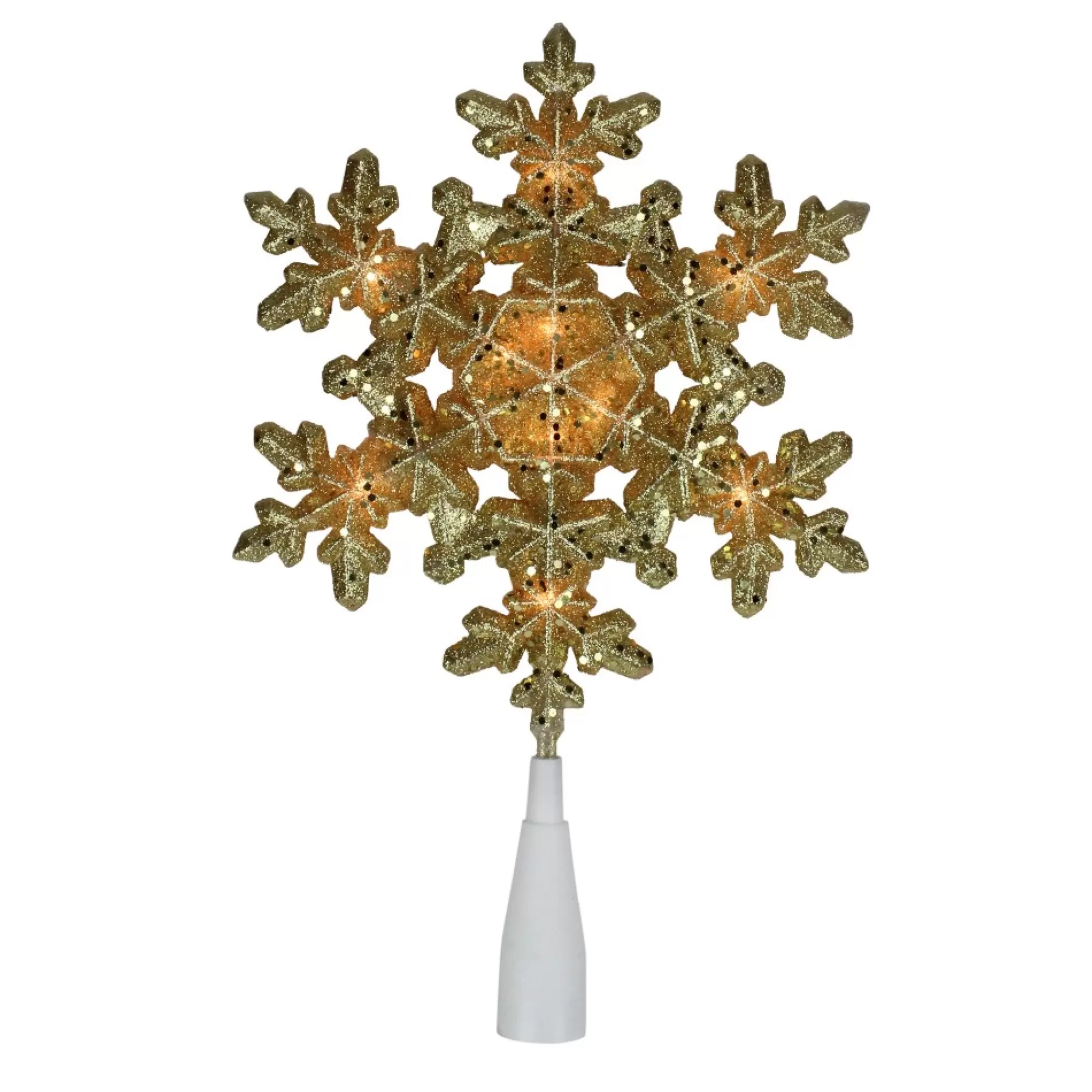 Northlight Snowflake-9" Pre-Lit Gold Snowflake Christmas Tree Topper - Clear Lights