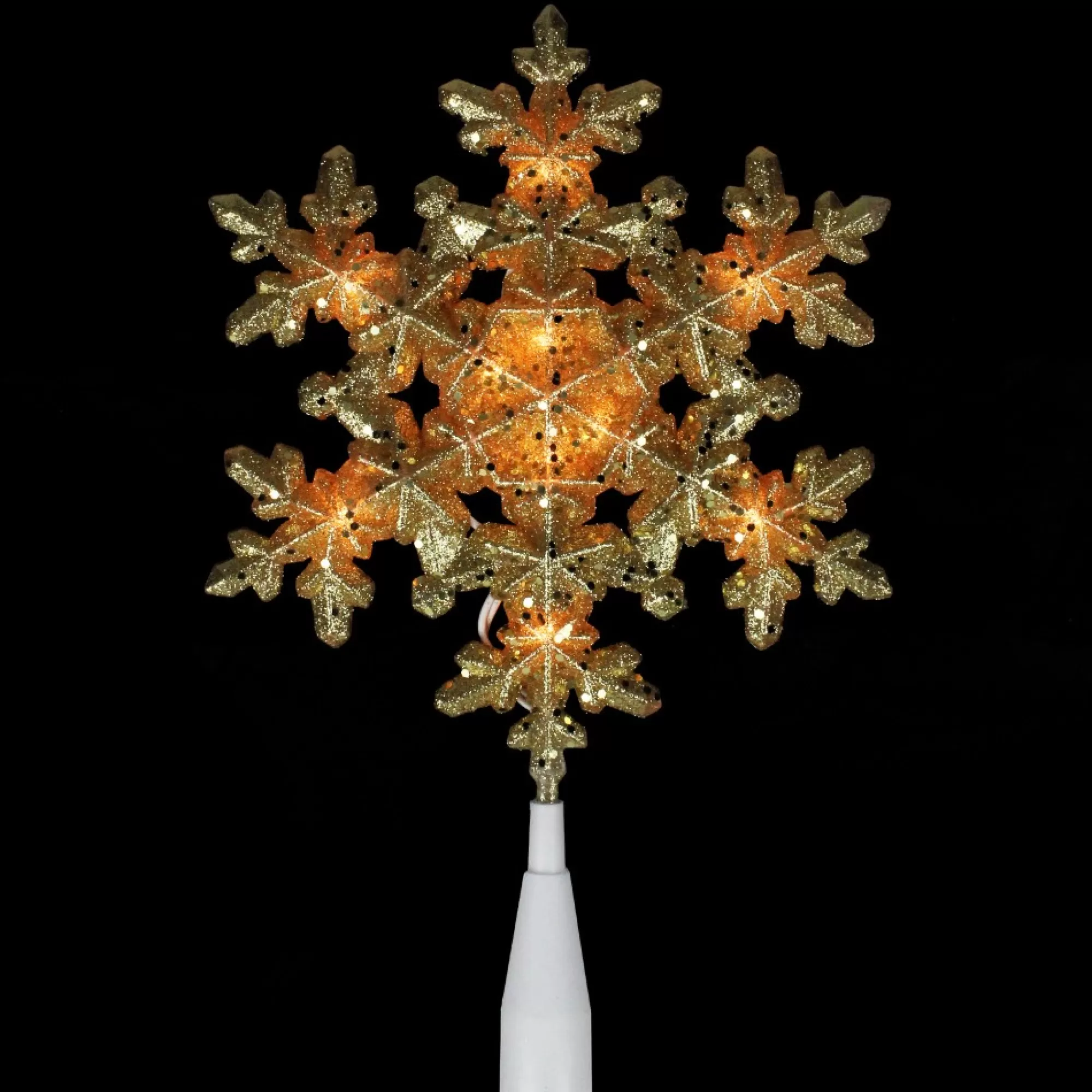 Northlight Snowflake-9" Pre-Lit Gold Snowflake Christmas Tree Topper - Clear Lights