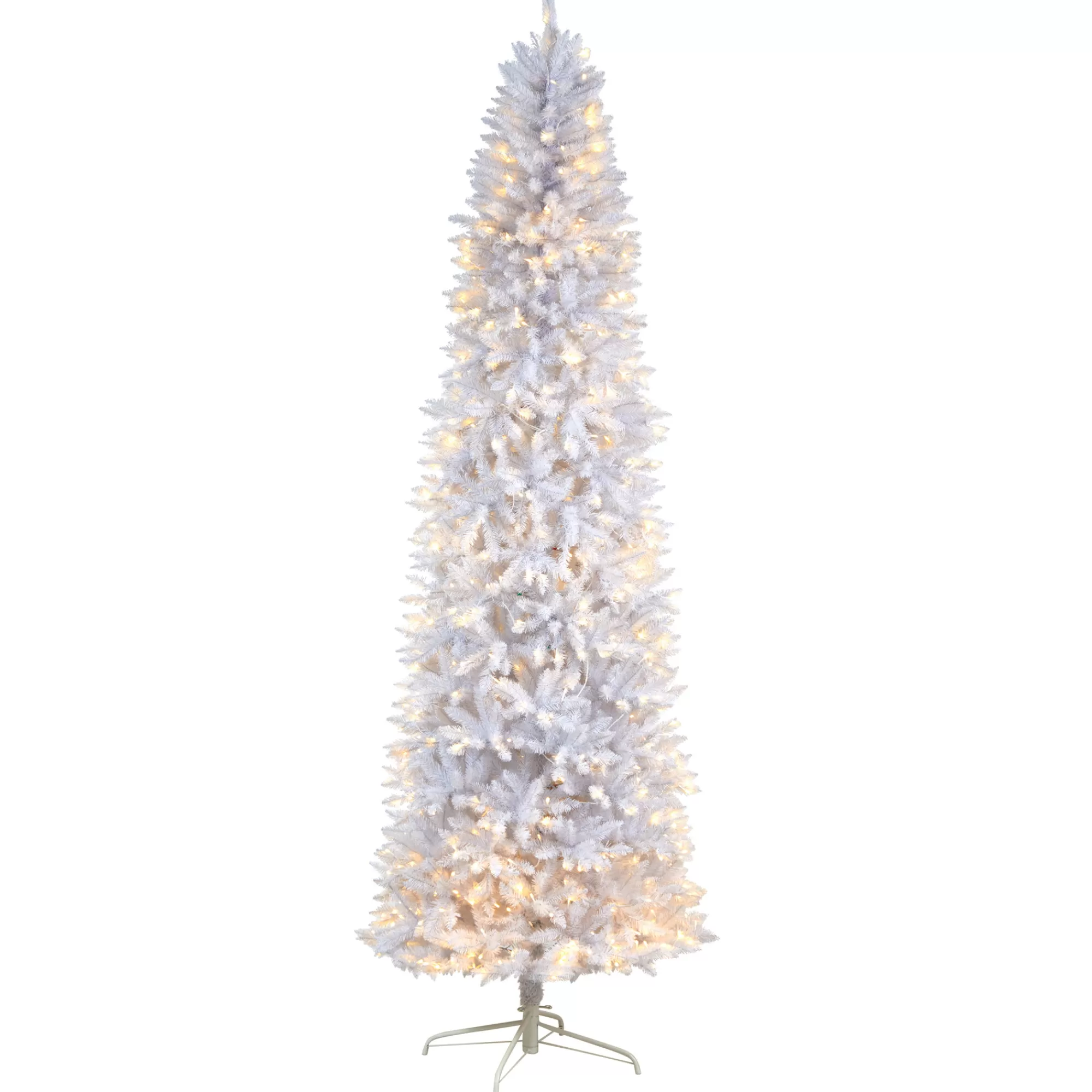 Nearly Natural 9' Pre-Lit Slim White Artificial Christmas Tree, Clear Lights< Colorful